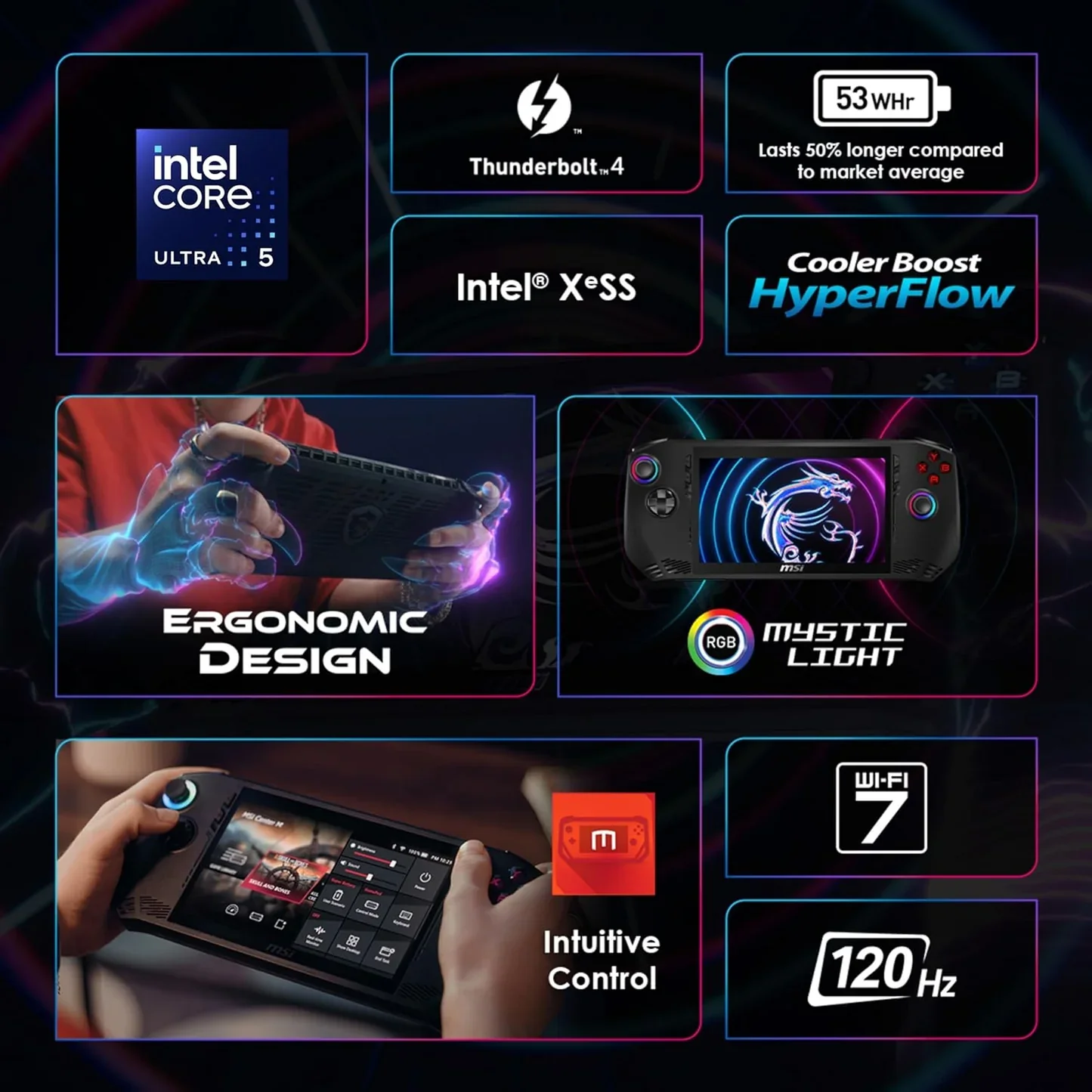 MSI Claw A1M Gaming Device Intel Core Ultra 7 155H Processor, Intel Arc Graphics, 16GB, 1TB SSD, 7" FHD, A 1M-217IN - Image 2