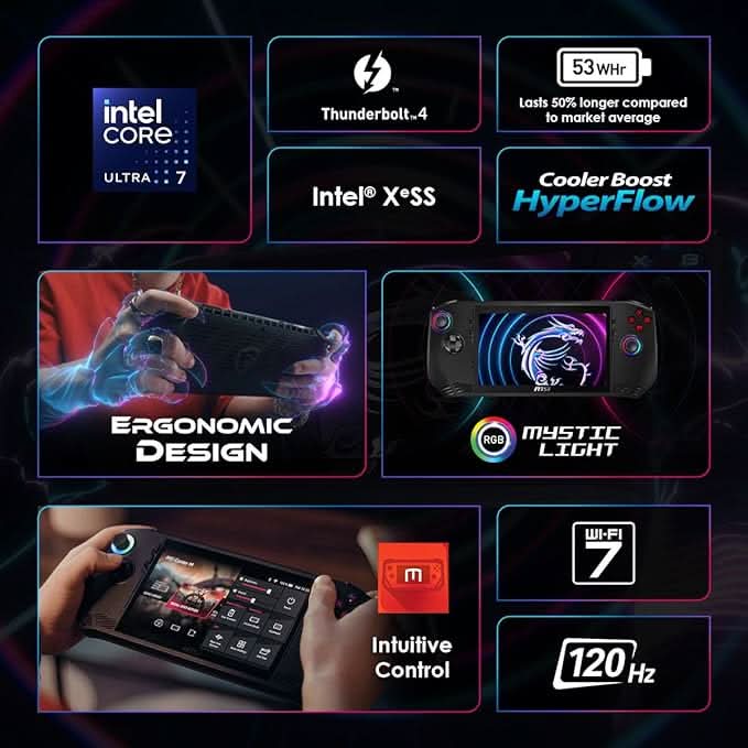 MSI Claw A1M Gaming Device Intel Core Ultra 7 processor 155H, Intel Arc Graphics, 16GB, 512GB SSD, 7" FHD, A 1M-218IN - Image 2