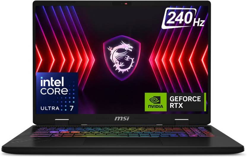 MSI Crosshair 16 HX AI Gaming Laptop Intel Core Ultra 7 255HX Processor, NVIDIA GeForce RTX 5070, 8x2GB, 1TB SSD, 16" QHD+, 16 HX AI D2XWGKG-066IN