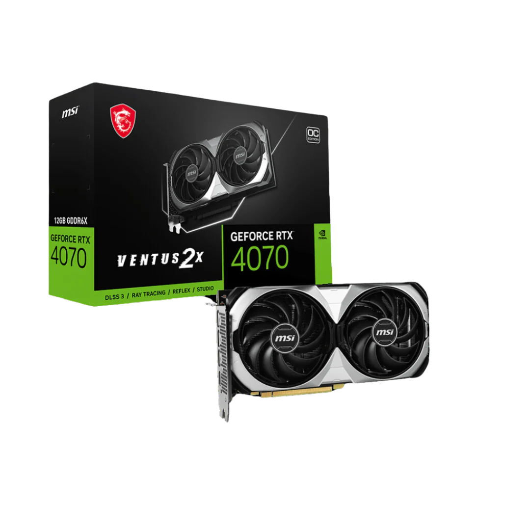 MSI GEFORCE RTX 4070 VENTUS 2X 12G OC - Extreme Performance 2520 MHz, 12GB GDDR6X, 4K@120Hz HDR, 8K@60Hz HDR.