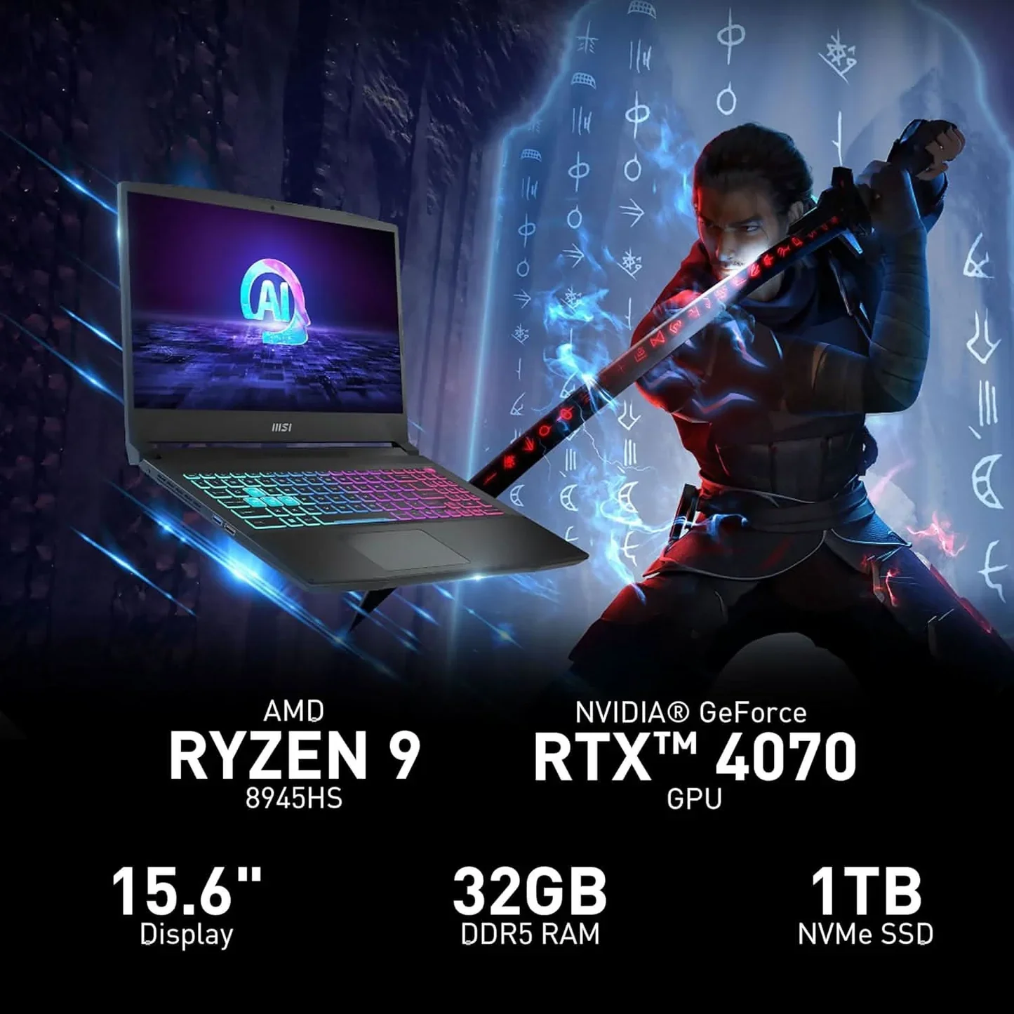 MSI Katana A15 AI Gaming Laptop Ryzen 7 8845HS processor, RTX 4050, 8x2GB, 1TB SSD, 15.6" FHD, A15 AI B8VE-628IN - Image 4