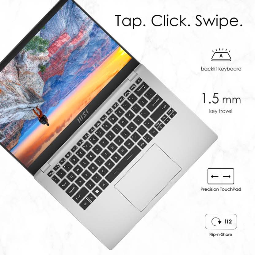 MSI Modern 14 Gaming Laptop Intel Core i7-1255U processor, Iris Xe Graphics, 16GB, 512GB SSD, 14" FHD, 14 C12MO-1019IN - Image 2