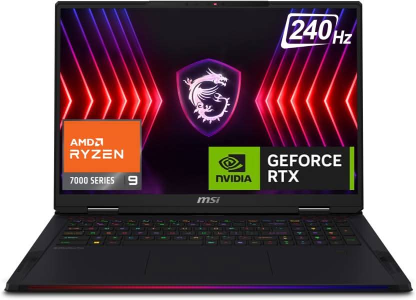 MSI Raider A18 HX Gaming Laptop Ryzen 9 7945HX Processor, RTX 4080, 16x2GB, 1TB SSD, 18" QHD+, A18 HX A7VHG-017IN