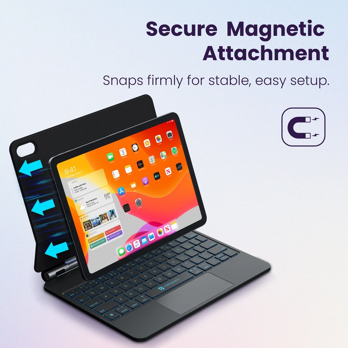PORTRONICS Padmate Wireless Keyboard Case for ipad (10 Gen) | For iPad (10 Gen) | Touchpad | Rechargeable | Magnetic Attachment - Image 12