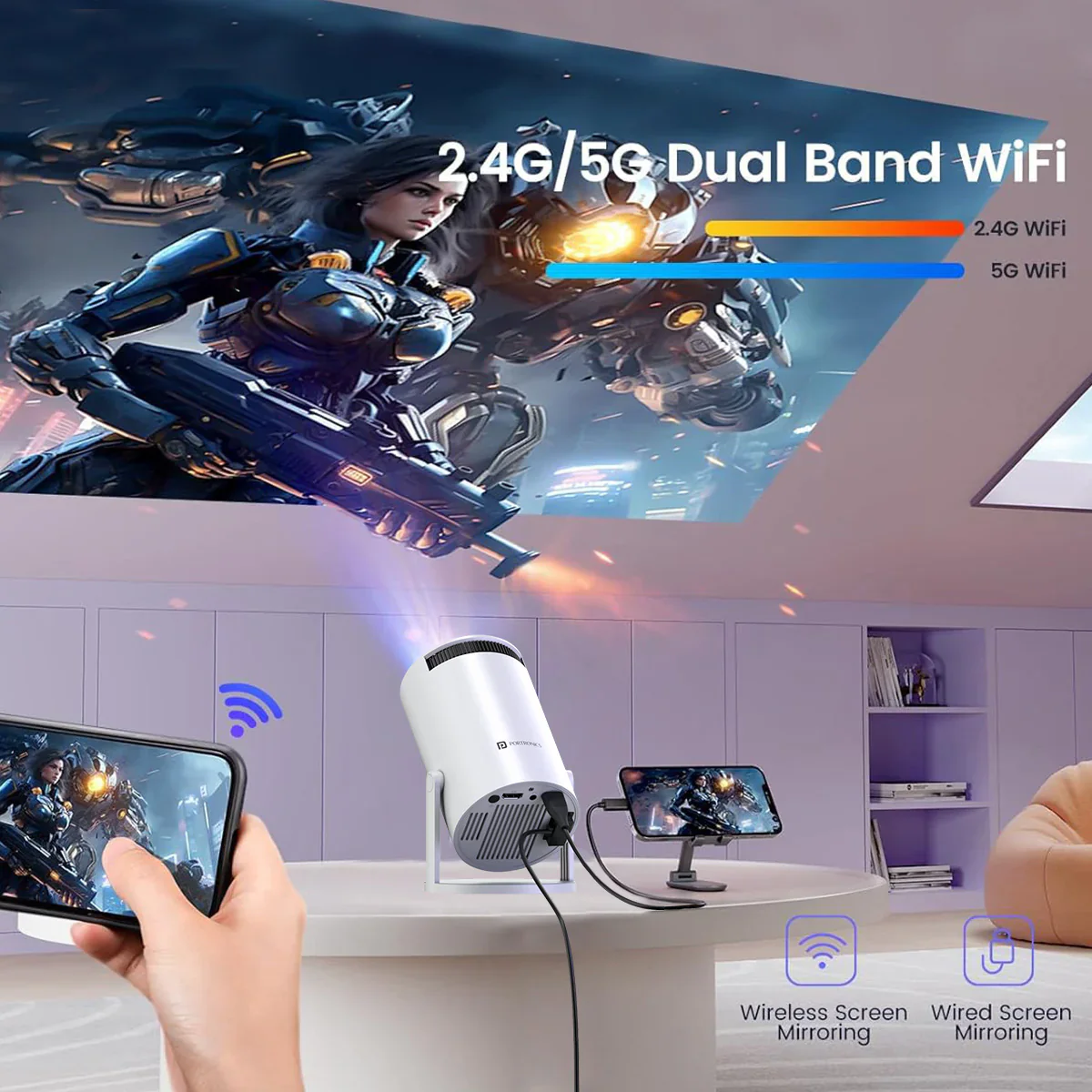 PORTRONICS Beem 440 Smart Android Projector | Smart LED Projector | 720p HD Resolution | Rotatable Design | 2000 Lumens - Image 5