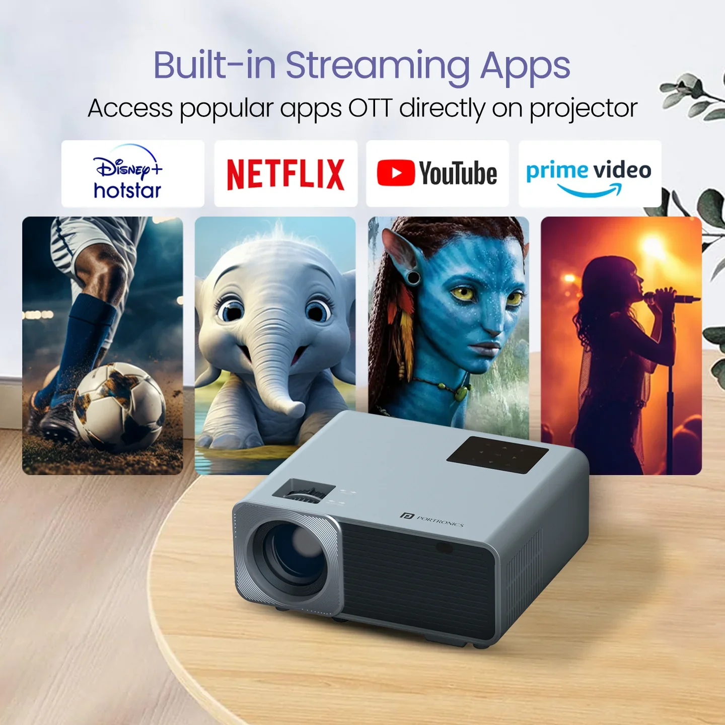 PORTRONICS Beem 450 4000 Lumens Brightness Smart LED Projector | Pre-installed Streaming Apps | 1080p Full HD | 4000 Lumens | 150” Max Display - Image 3
