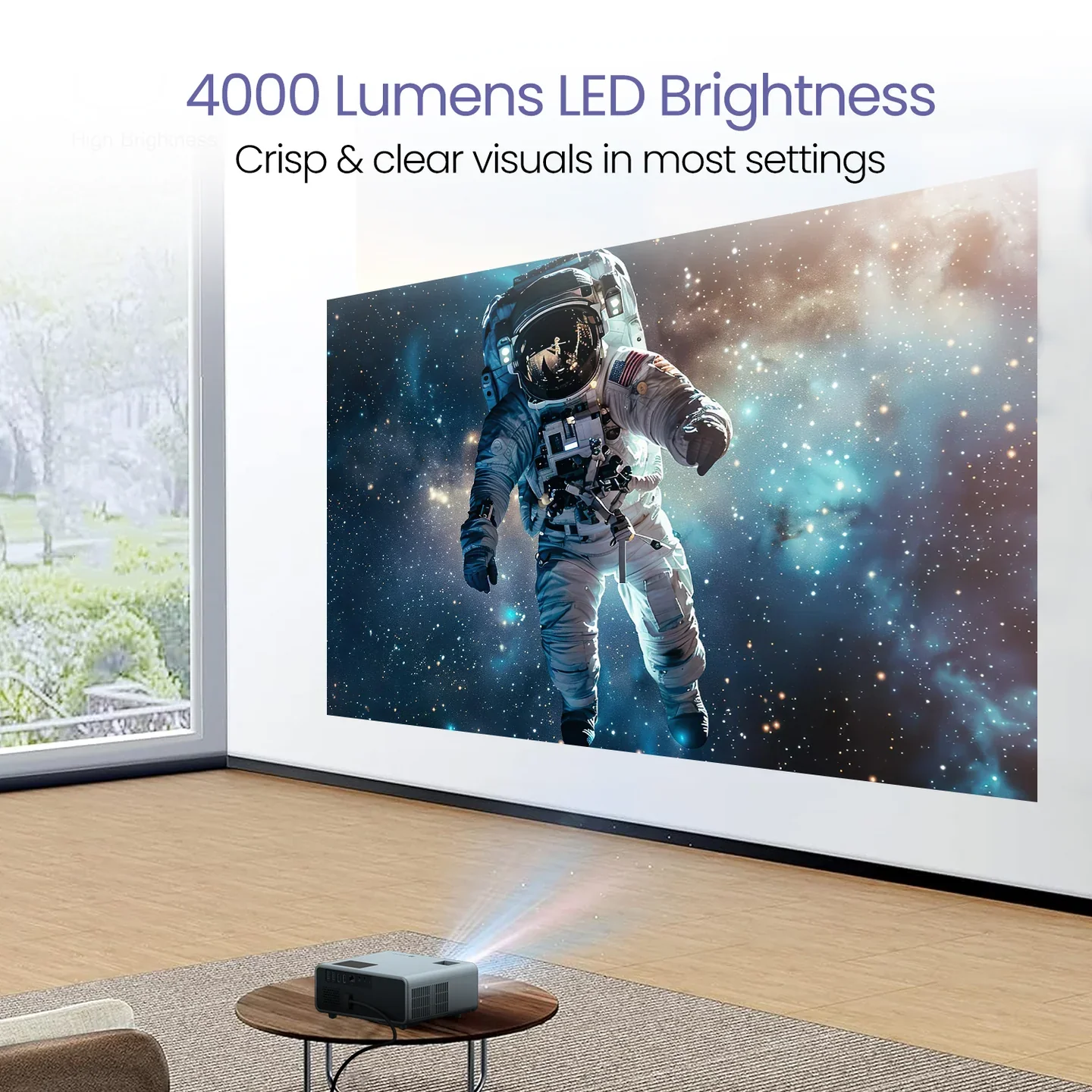 PORTRONICS Beem 450 4000 Lumens Brightness Smart LED Projector | Pre-installed Streaming Apps | 1080p Full HD | 4000 Lumens | 150” Max Display - Image 4