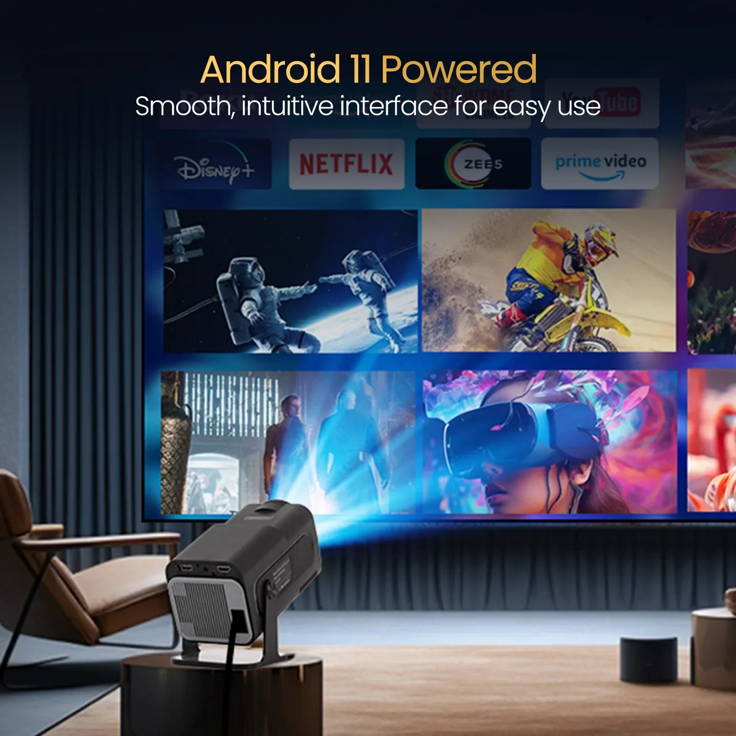 PORTRONICS Beem 470 Smart LED Projector | Streaming Apps | 1080p Full HD | 4500 Lumens | Angle Adjustable - Image 10