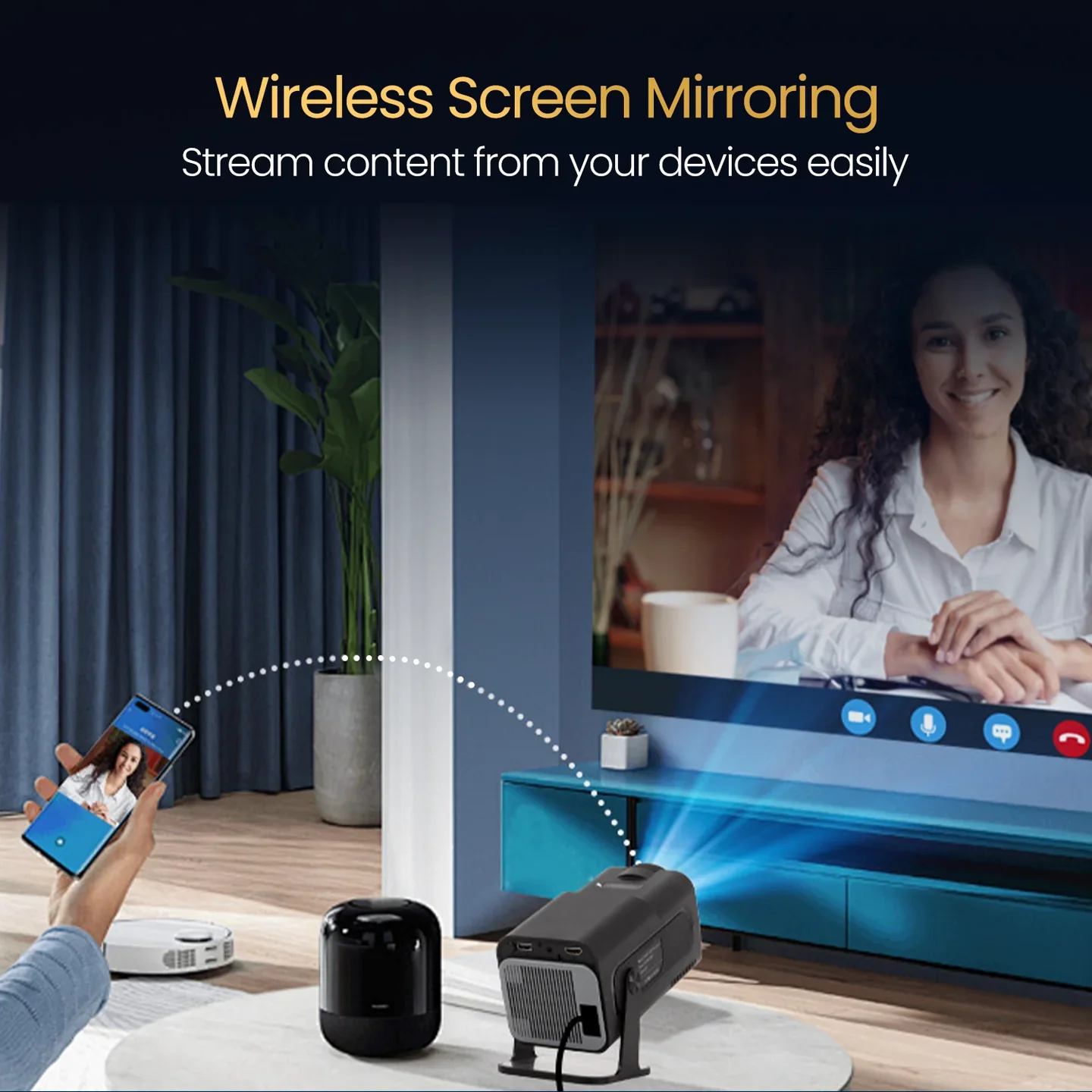PORTRONICS Beem 470 Smart LED Projector | Streaming Apps | 1080p Full HD | 4500 Lumens | Angle Adjustable - Image 9