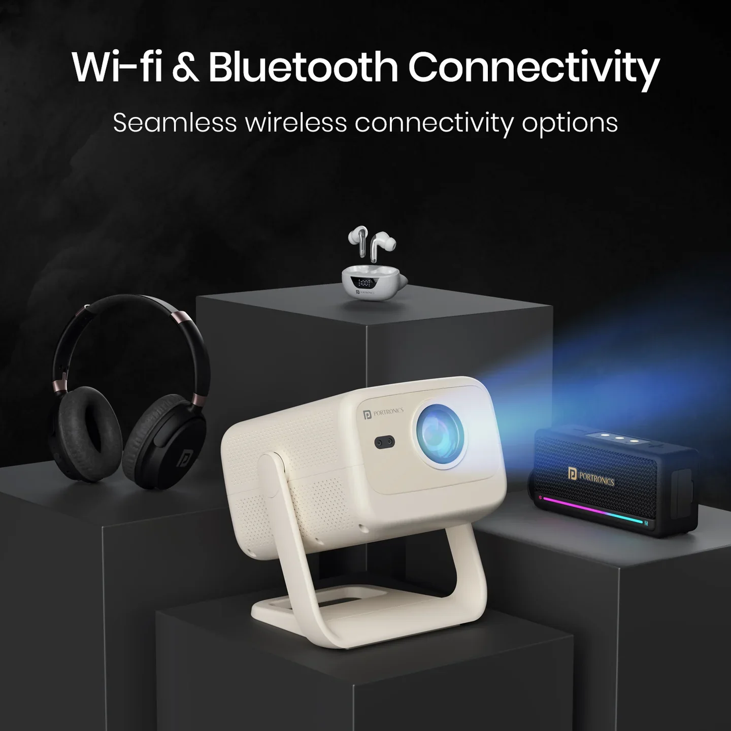 PORTRONICS Beem 480 5100 Lumens Smart LED Projector | Streaming Apps | Angle Adjustable | 1080p Full HD | 5100 Lumens - Image 4