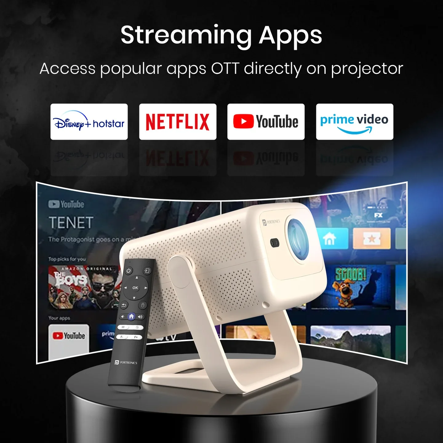PORTRONICS Beem 480 5100 Lumens Smart LED Projector | Streaming Apps | Angle Adjustable | 1080p Full HD | 5100 Lumens - Image 7