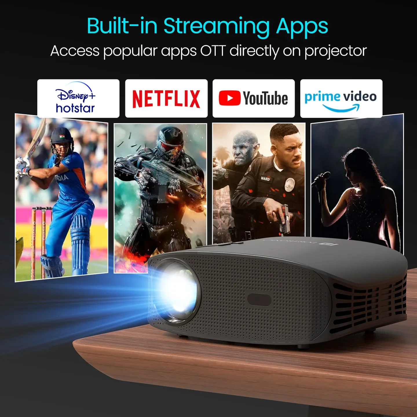 PORTRONICS Beem 490 6000 Lumens Smart Led Projector | Streaming Apps | 1080p Full HD | 6000 Lumens | 5W Speaker - Image 2