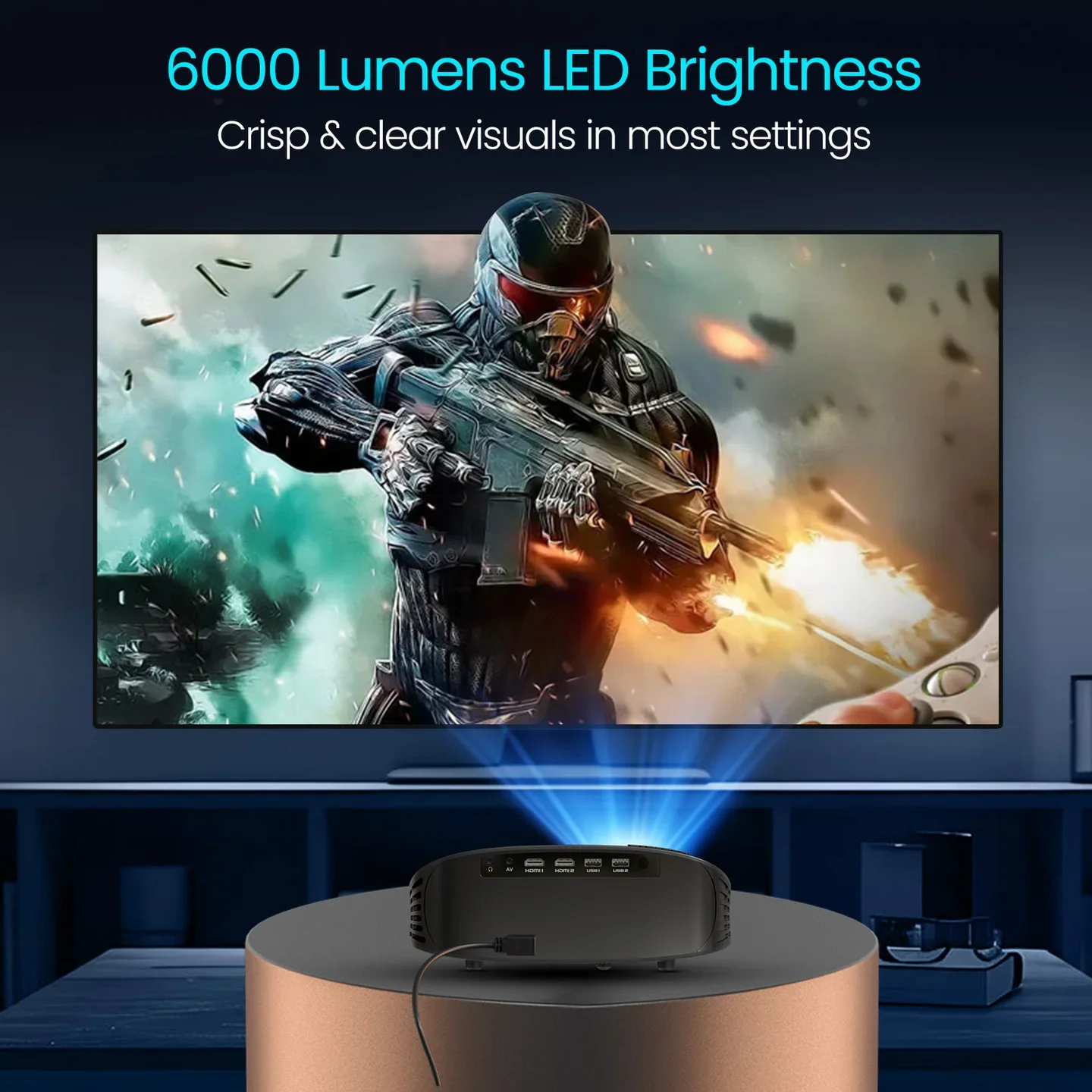 PORTRONICS Beem 490 6000 Lumens Smart Led Projector | Streaming Apps | 1080p Full HD | 6000 Lumens | 5W Speaker - Image 5