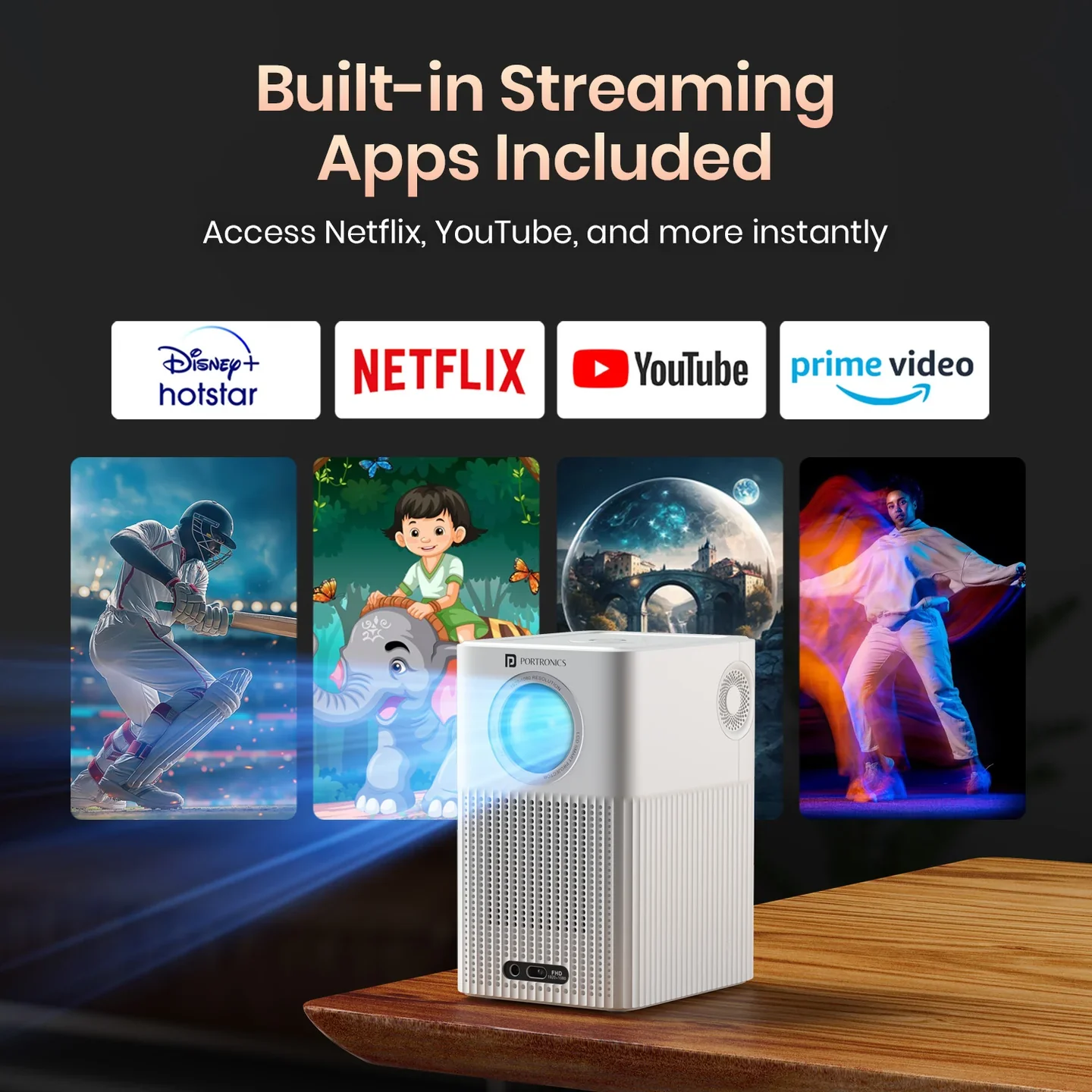 PORTRONICS Beem 500 Smart LED Projector | 1080p FHD Native | Voice-enabled Remote | 6700 Lumens | 16W Speakers - Image 6