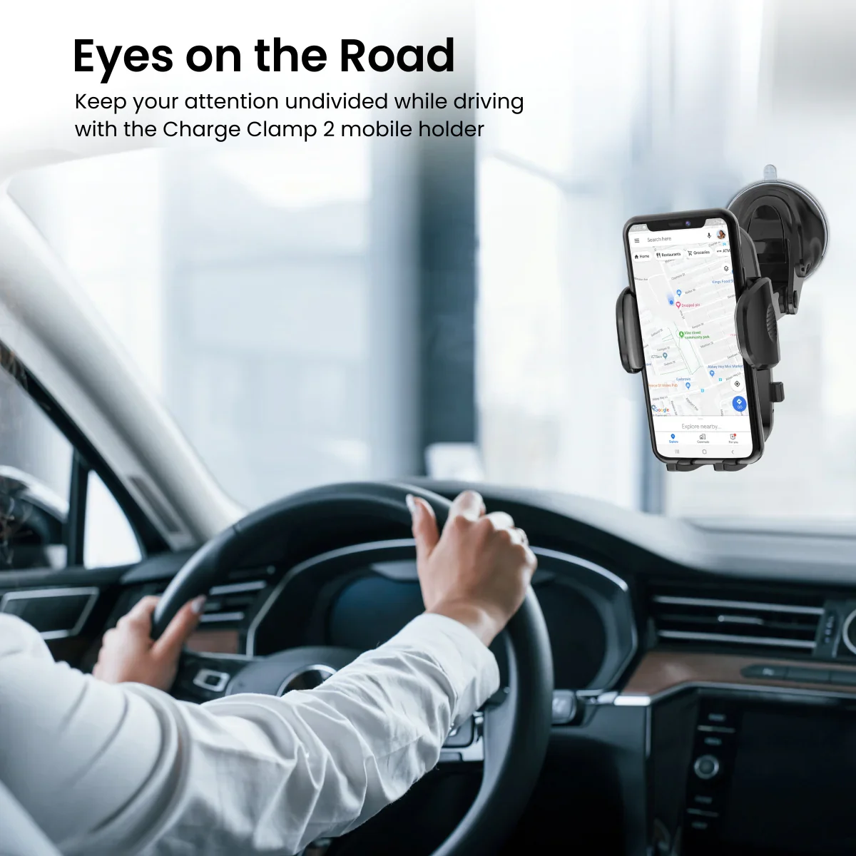 PORTRONICS Charge Clamp 2 Mobile Holder with Wireless Charging | Type-C | 360 Rotation | Sturdy Build | LED Display | - Image 2