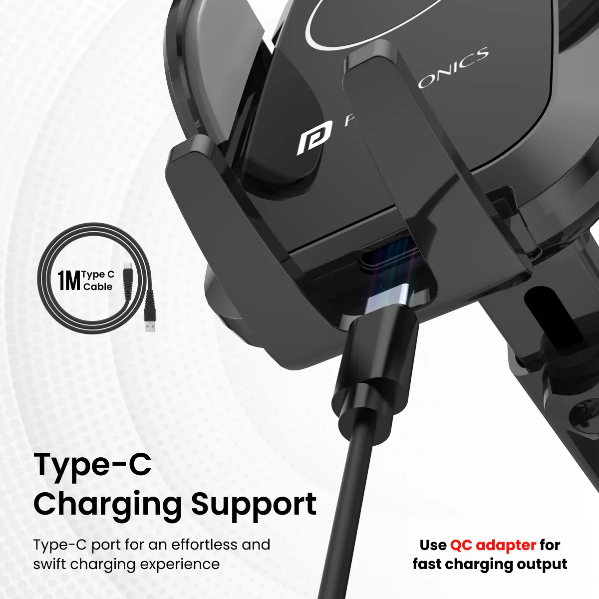 PORTRONICS Charge Clamp 2 Mobile Holder with Wireless Charging | Type-C | 360 Rotation | Sturdy Build | LED Display | - Image 4