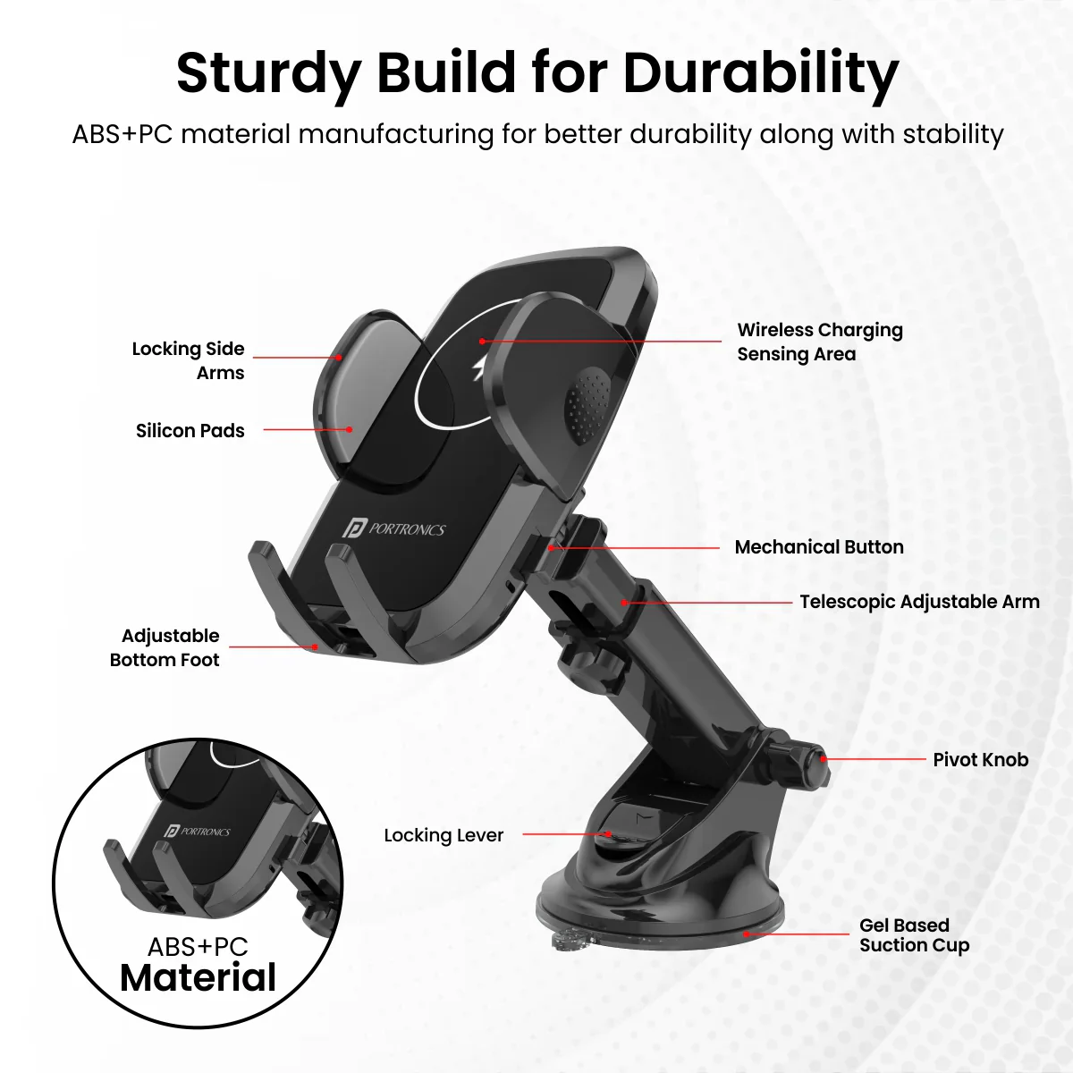 PORTRONICS Charge Clamp 2 Mobile Holder with Wireless Charging | Type-C | 360 Rotation | Sturdy Build | LED Display | - Image 5