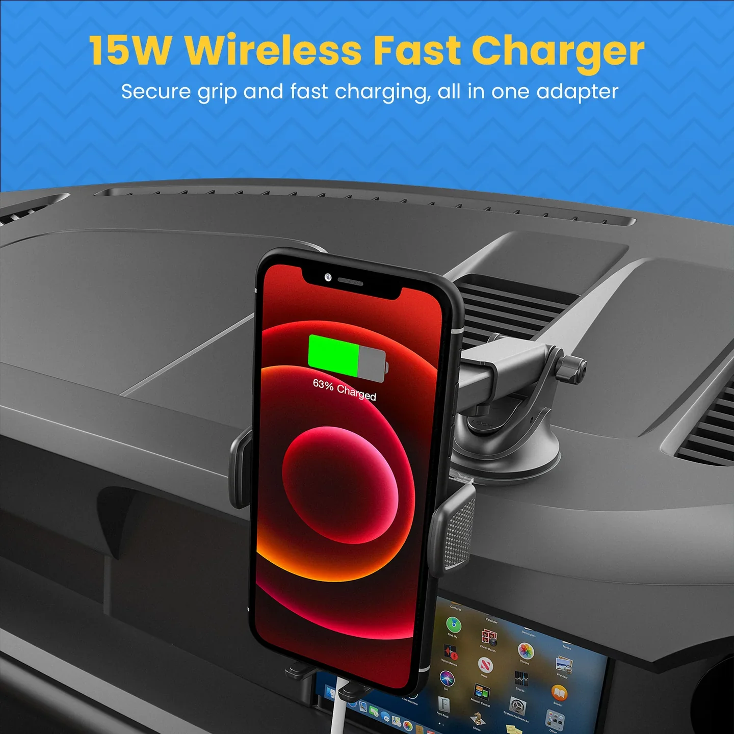 PORTRONICS Charge Clamp 3 15w Mobile Holder with Wireless Charging | 15-Watt Qi Charging | Type-C Input | LED display light | Sturdy & Secure Grip - Image 3