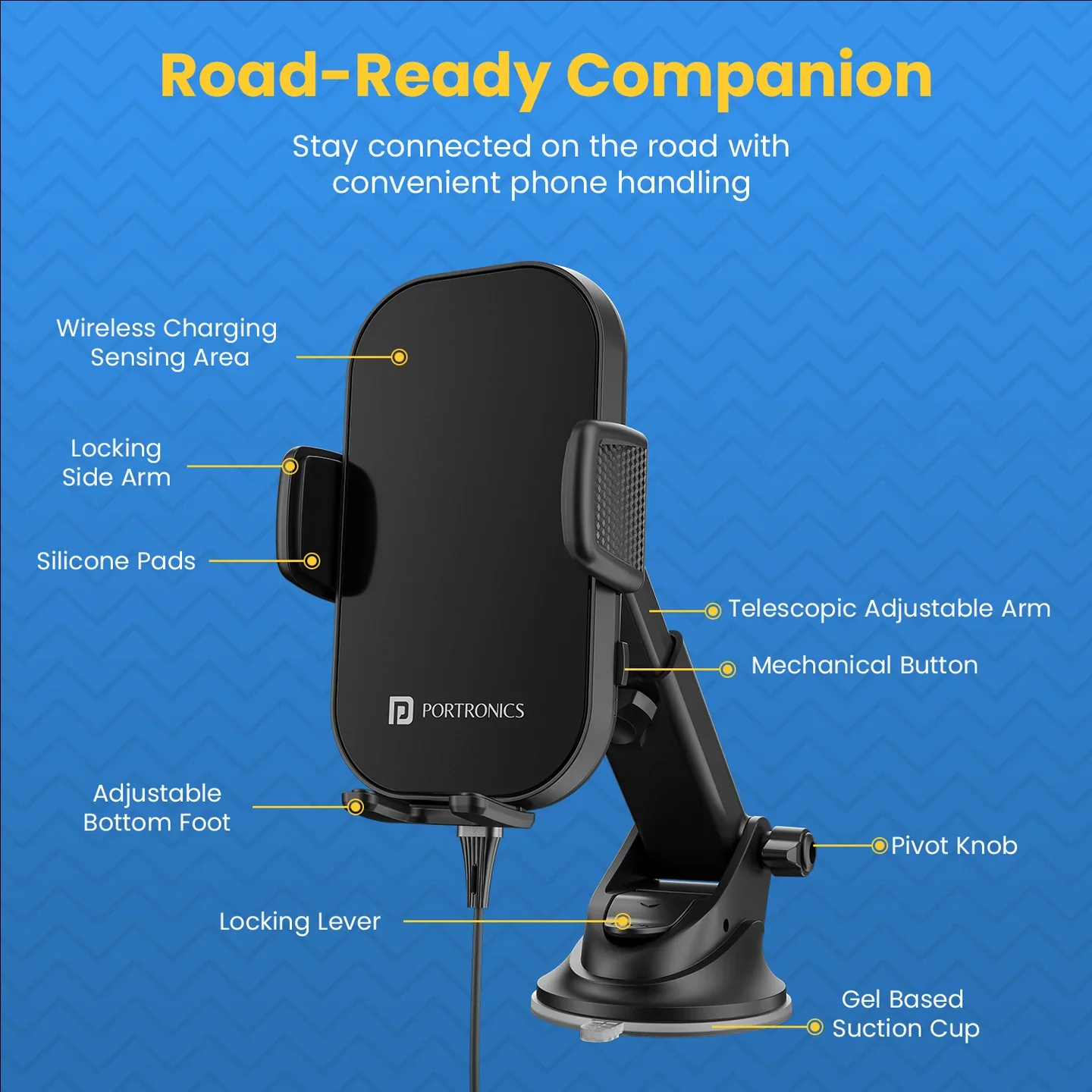 PORTRONICS Charge Clamp 3 15w Mobile Holder with Wireless Charging | 15-Watt Qi Charging | Type-C Input | LED display light | Sturdy & Secure Grip - Image 6