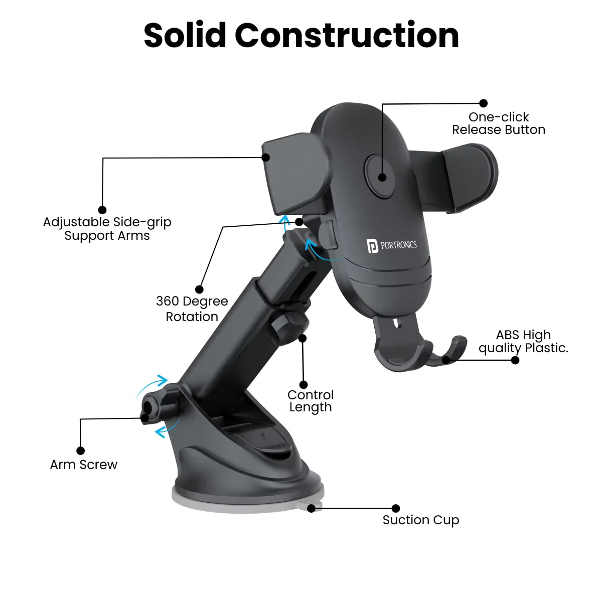 PORTRONICS Clamp M2 Mobile Phone Holder | Adjustable Height | 360° Rotation | Suction Cup Mount | 180° Pivot - Image 5