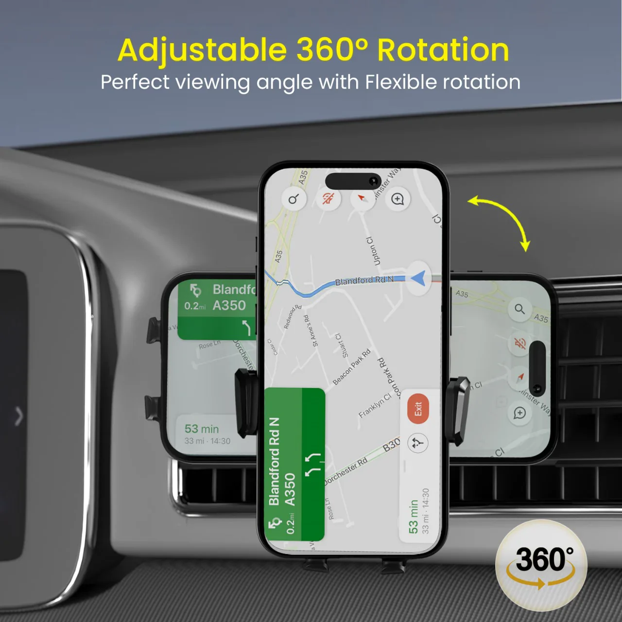 PORTRONICS Clamp Z Univeresal Mobile Holder | 180° Rotation| One-hand Operation | AC Vent Mount | Shock-resistant Grip - Image 5