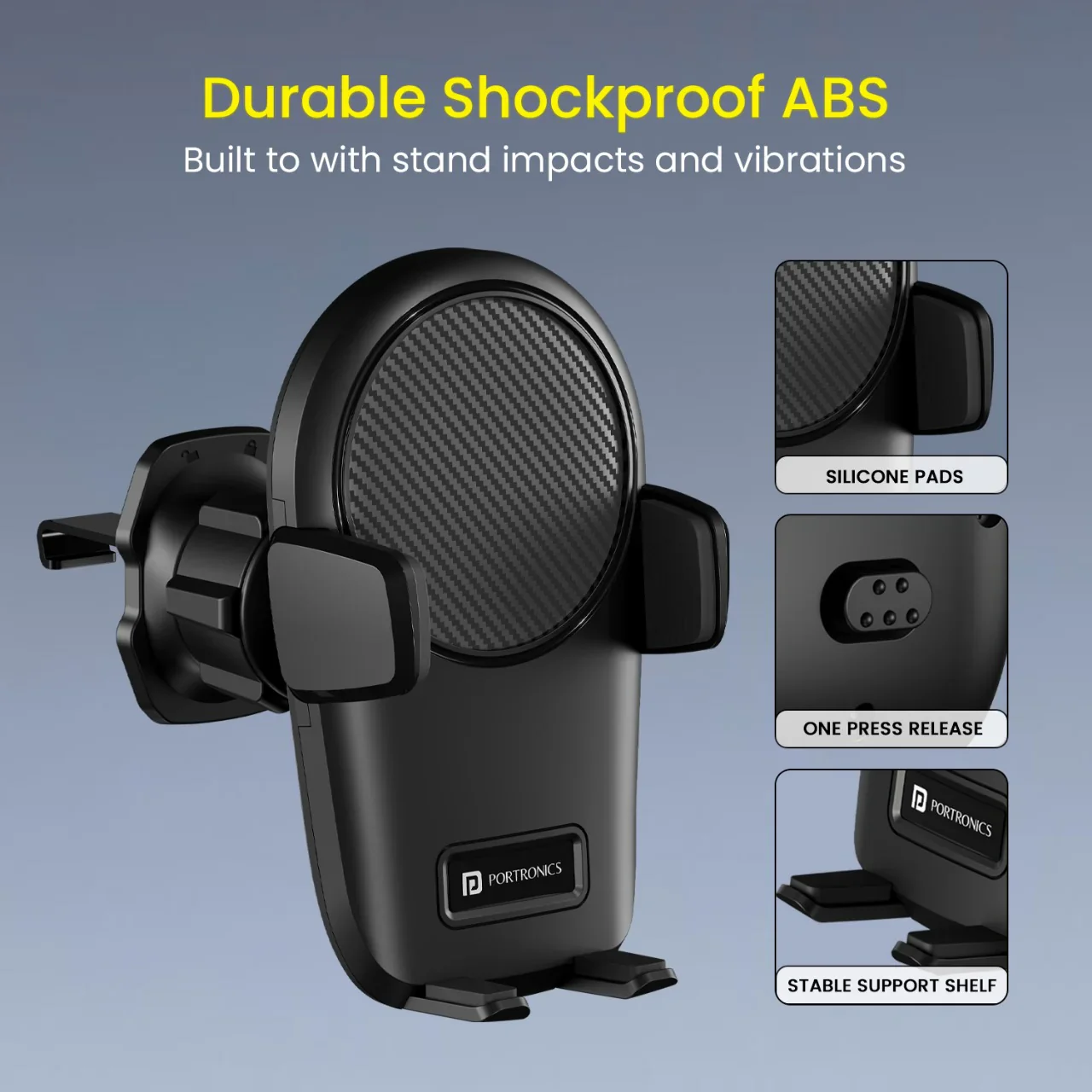 PORTRONICS Clamp Z Univeresal Mobile Holder | 180° Rotation| One-hand Operation | AC Vent Mount | Shock-resistant Grip - Image 7