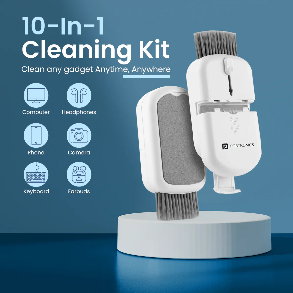 PORTRONICS Clean P 10 in1 Smart Gadget Cleaning Kit | Precise Cleaning | Refilleable Lotion | Pocket Friendly | Multifunctional - Image 2