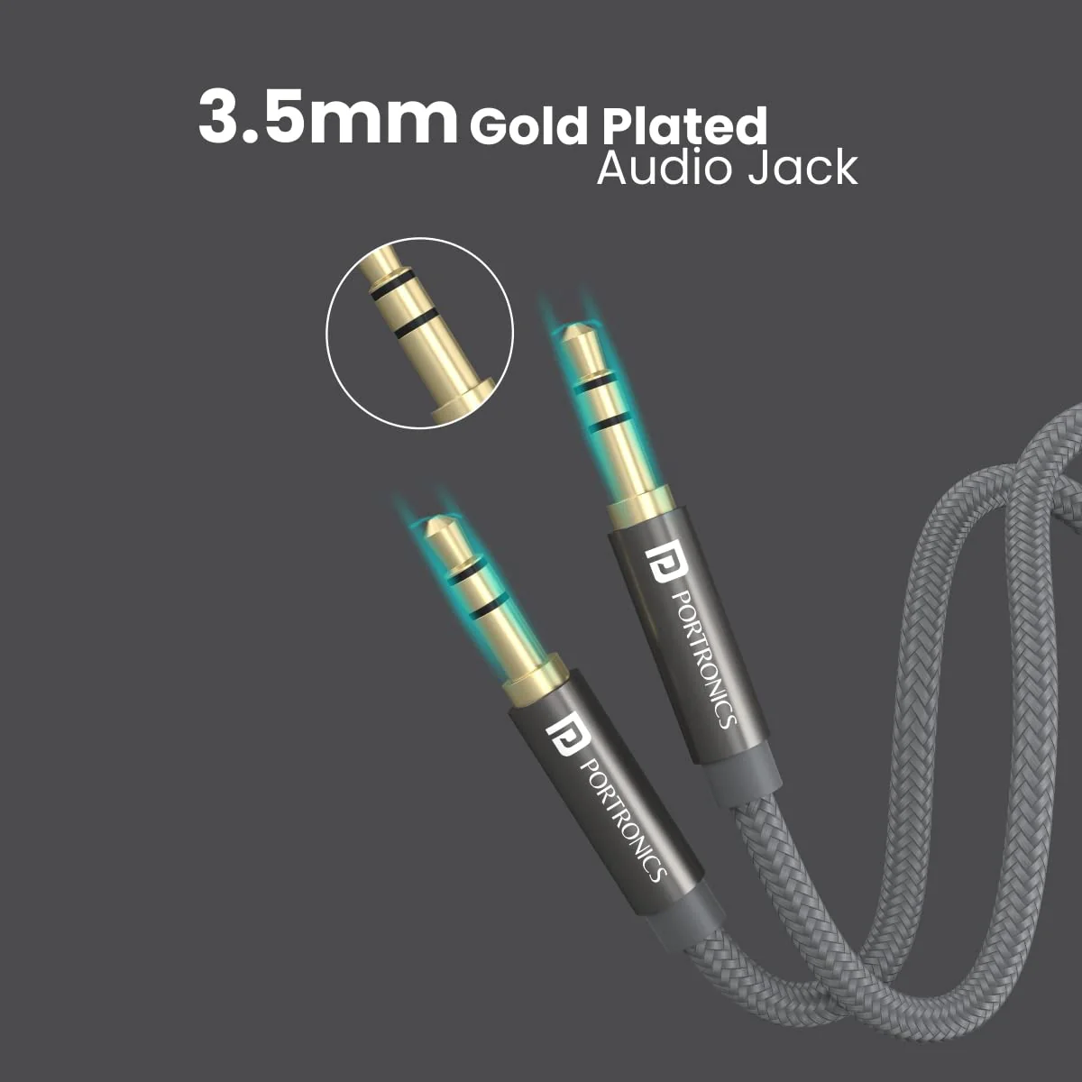 PORTRONICS Konnect Aux 7 High Quality 3.5mm Aux Cable | Strechable | Universal Compatibility | Quality Material | Crome Zinc Alloy - Image 2