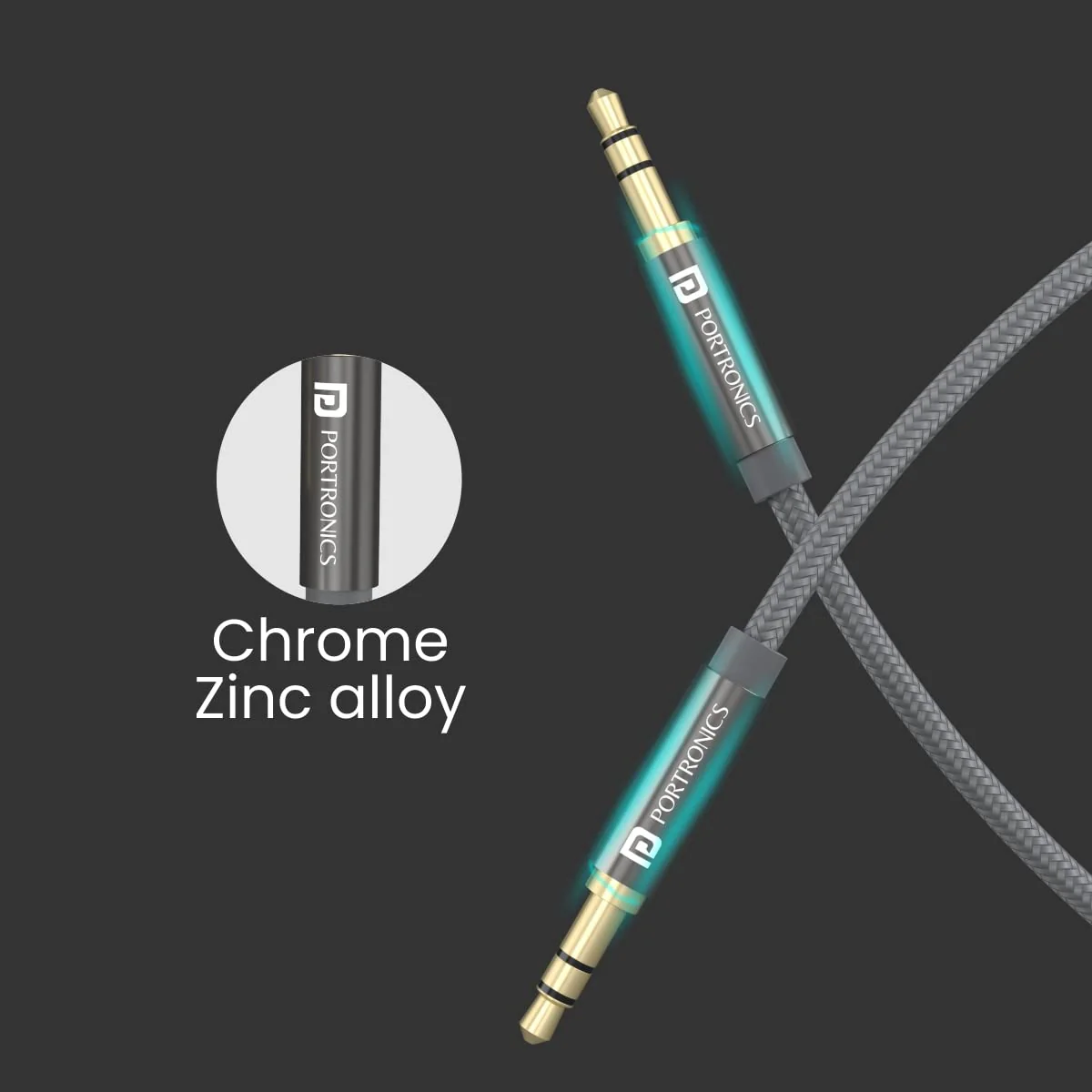 PORTRONICS Konnect Aux 7 High Quality 3.5mm Aux Cable | Strechable | Universal Compatibility | Quality Material | Crome Zinc Alloy - Image 3