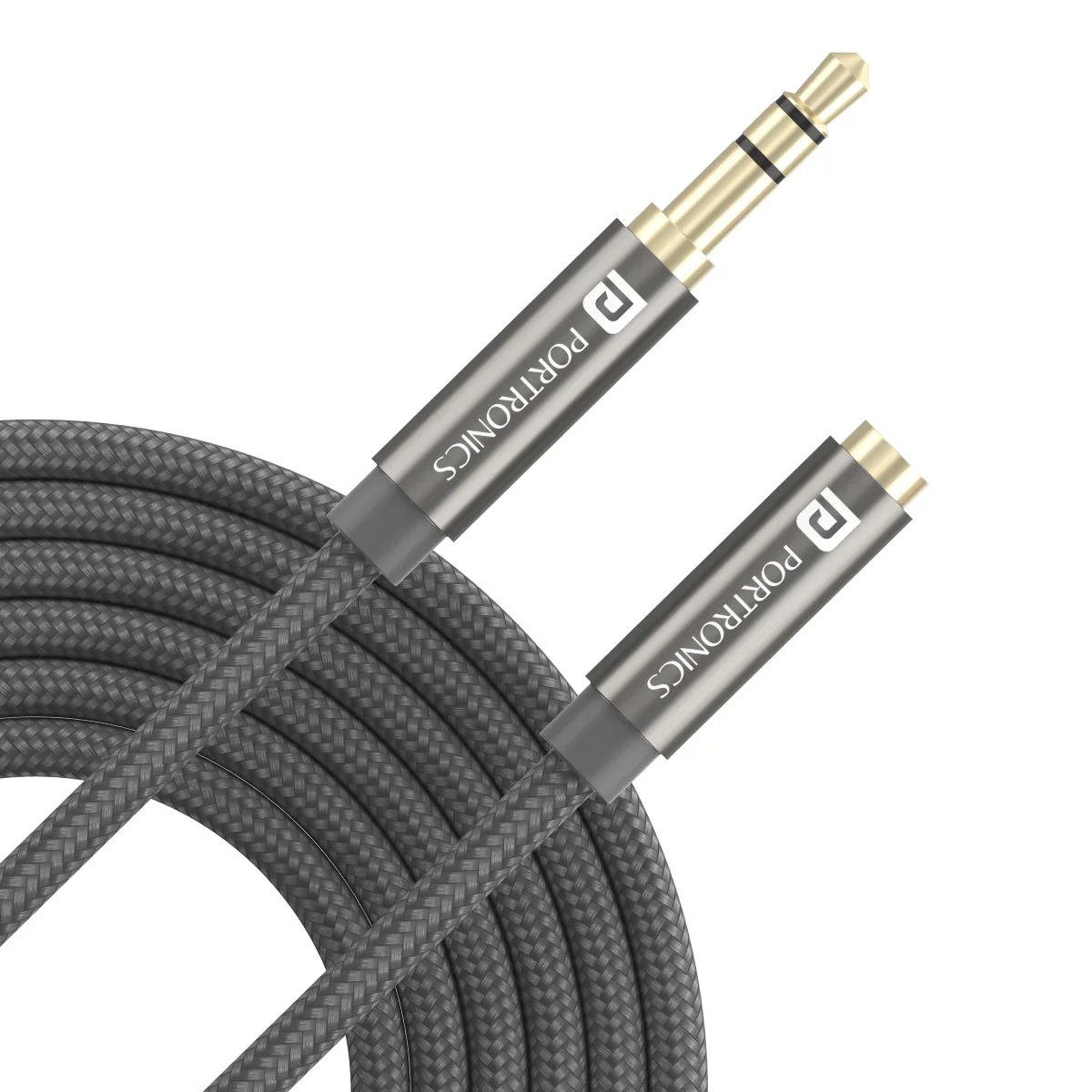 PORTRONICS Konnect Aux 8 High Quality Male to Female Aux Cable | nylon Braided | Universal Compatible | No Tangle | Metal Heads