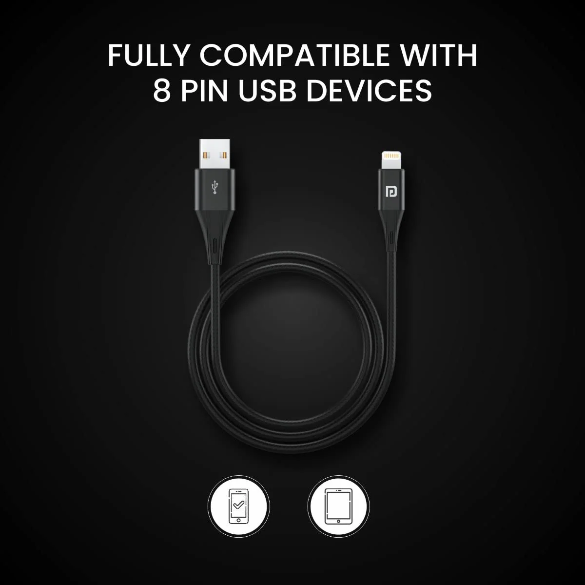 PORTRONICS Konnect B Plus 8 Pin USB Cable | Nylon Braided 8 Pin USB Cable With Metal Heads - Image 6