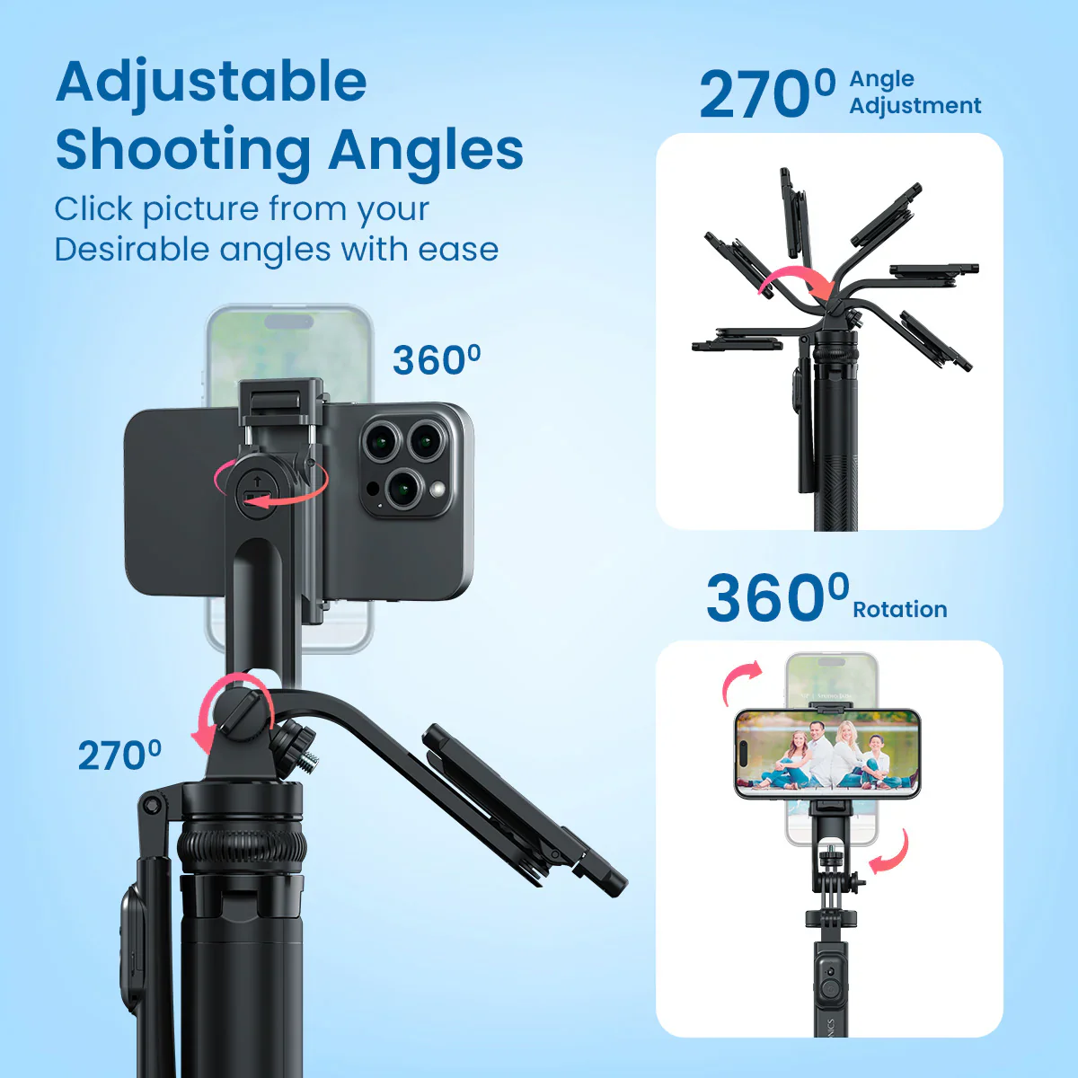 PORTRONICS Lumistick 2 Smart Selfie Stick with Adjustable 4 Legs | Bluetooth Remote Control | 360° Angular Adjustment - Image 3