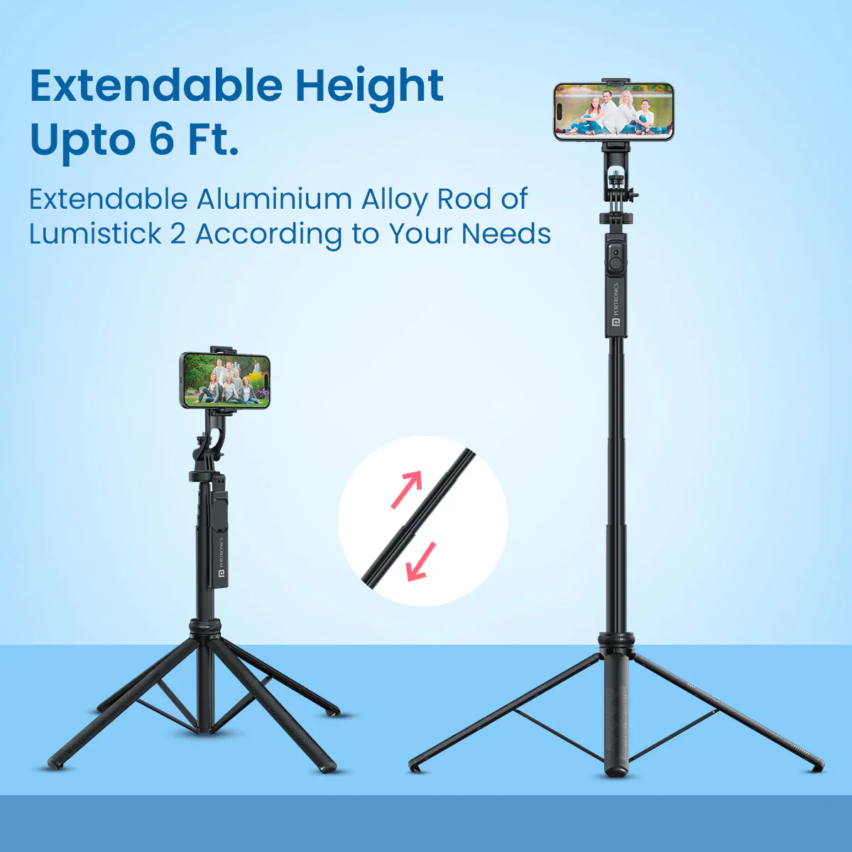 PORTRONICS Lumistick 2 Smart Selfie Stick with Adjustable 4 Legs | Bluetooth Remote Control | 360° Angular Adjustment - Image 5