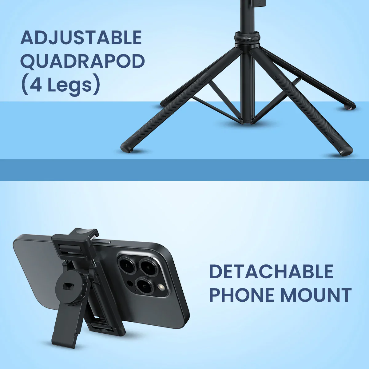 PORTRONICS Lumistick 2 Smart Selfie Stick with Adjustable 4 Legs | Bluetooth Remote Control | 360° Angular Adjustment - Image 7