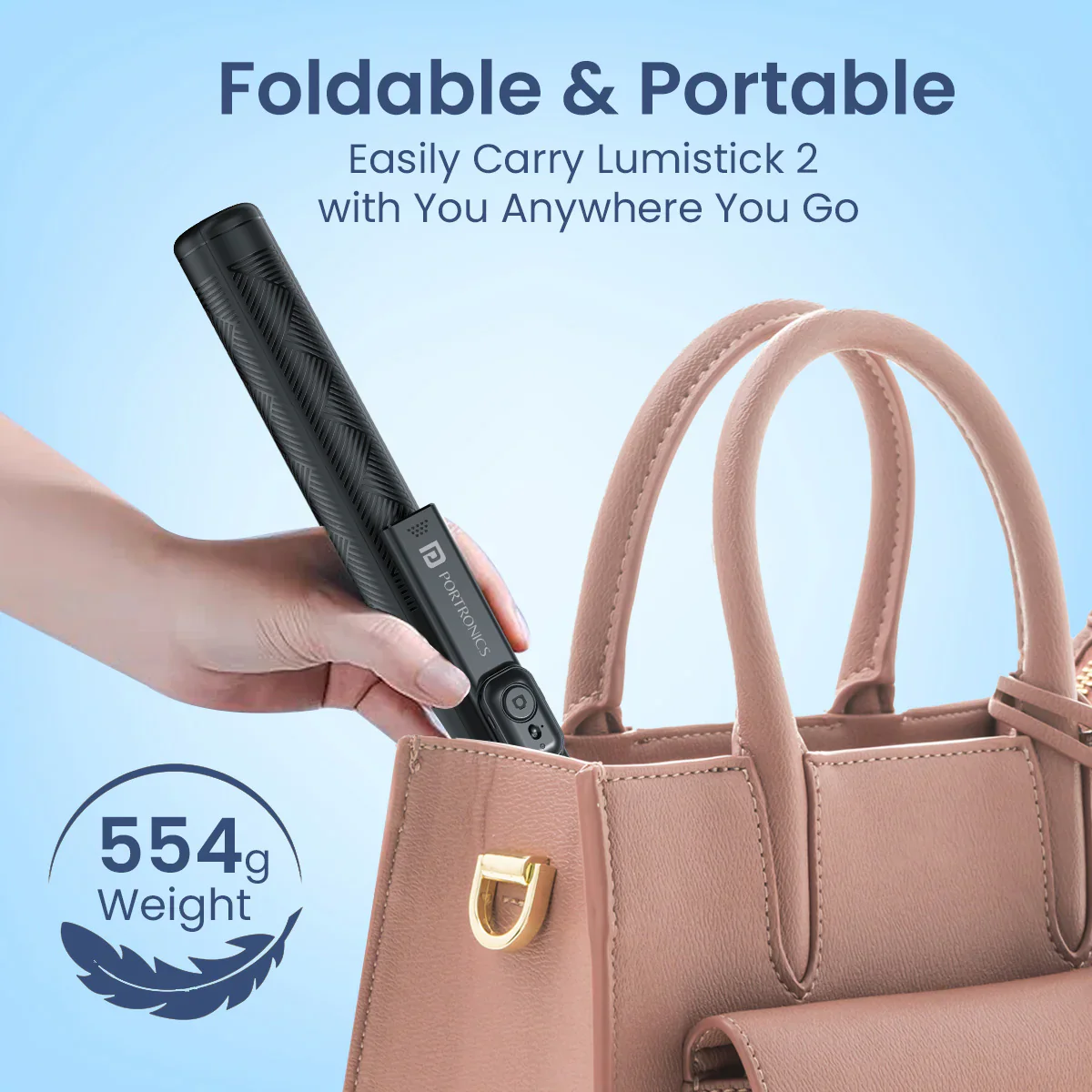 PORTRONICS Lumistick 2 Smart Selfie Stick with Adjustable 4 Legs | Bluetooth Remote Control | 360° Angular Adjustment - Image 8
