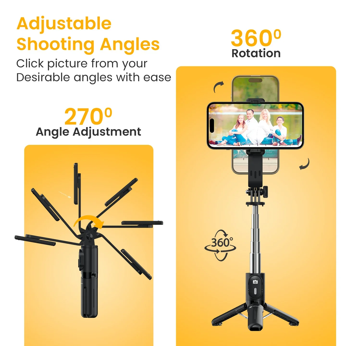 PORTRONICS Lumistick Mini Adjustable Smart Selfiestick & Tripod | Stainless Steel Rod| 30 Inch Extendable Height | Bluetooth Remote |Tripod Stand - Image 3