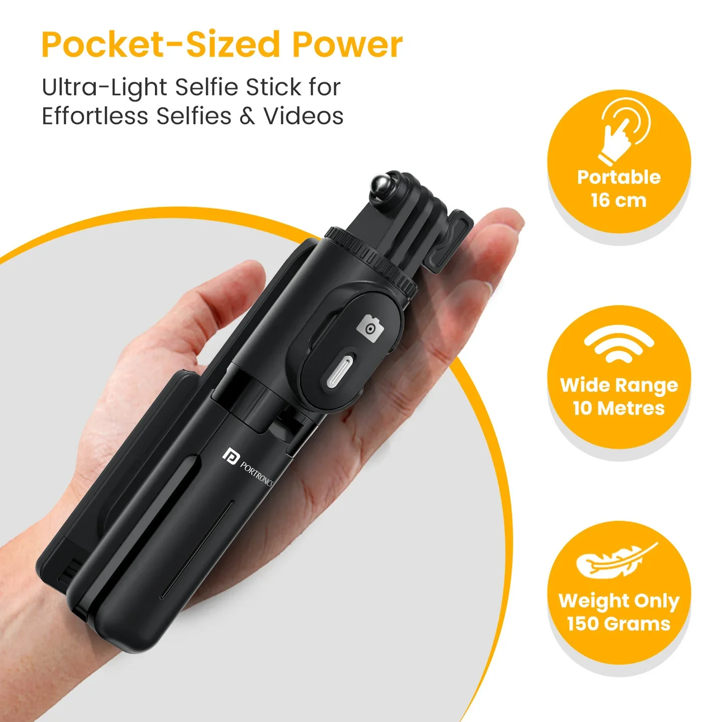 PORTRONICS Lumistick Mini Adjustable Smart Selfiestick & Tripod | Stainless Steel Rod| 30 Inch Extendable Height | Bluetooth Remote |Tripod Stand - Image 5
