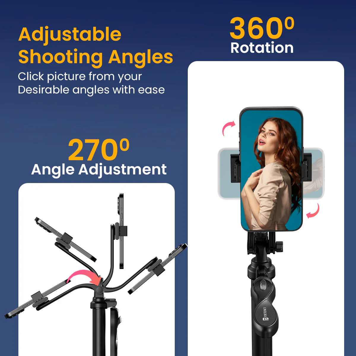PORTRONICS Lumistick Pro Smart Selfie Stick | Enhanced Stability Tripod | Detachable Bluetooth Remote | Unlimited Angles, Seamless Rotation - Image 3
