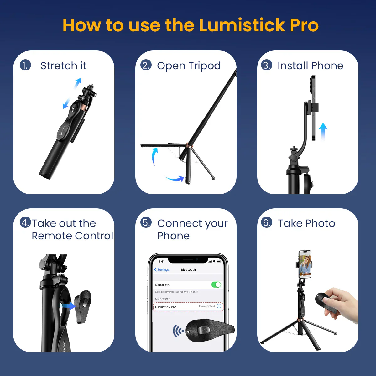 PORTRONICS Lumistick Pro Smart Selfie Stick | Enhanced Stability Tripod | Detachable Bluetooth Remote | Unlimited Angles, Seamless Rotation - Image 7