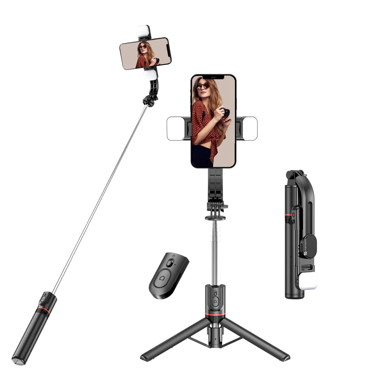 PORTRONICS Lumistick Smart Selfie Stick | stable tripod stand | Bluetooth remote | multi-angle shooting | Ultra-light and Durable