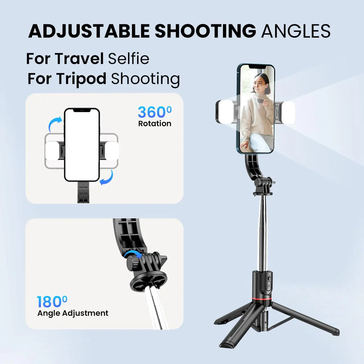 PORTRONICS Lumistick Smart Selfie Stick | stable tripod stand | Bluetooth remote | multi-angle shooting | Ultra-light and Durable - Image 2