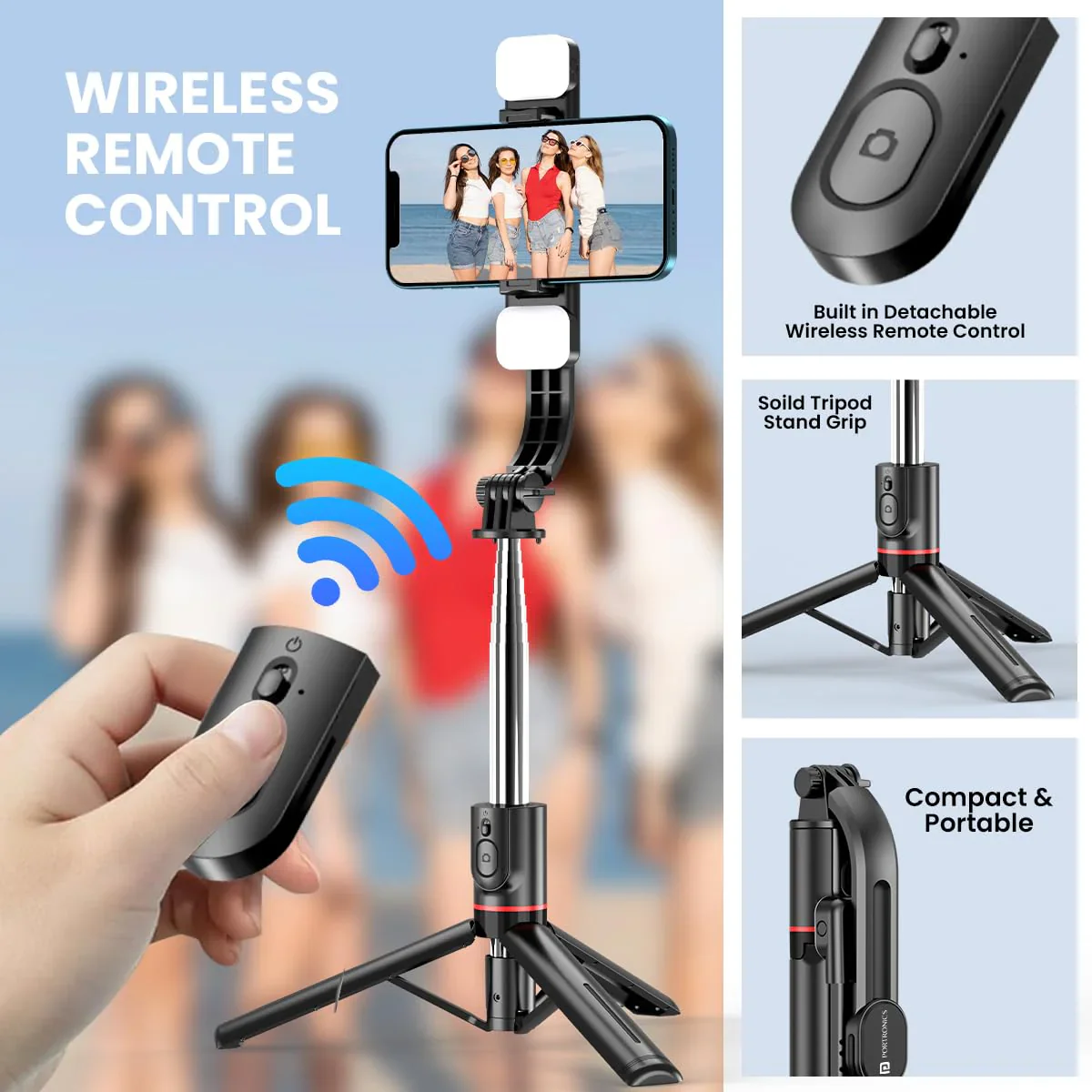 PORTRONICS Lumistick Smart Selfie Stick | stable tripod stand | Bluetooth remote | multi-angle shooting | Ultra-light and Durable - Image 4