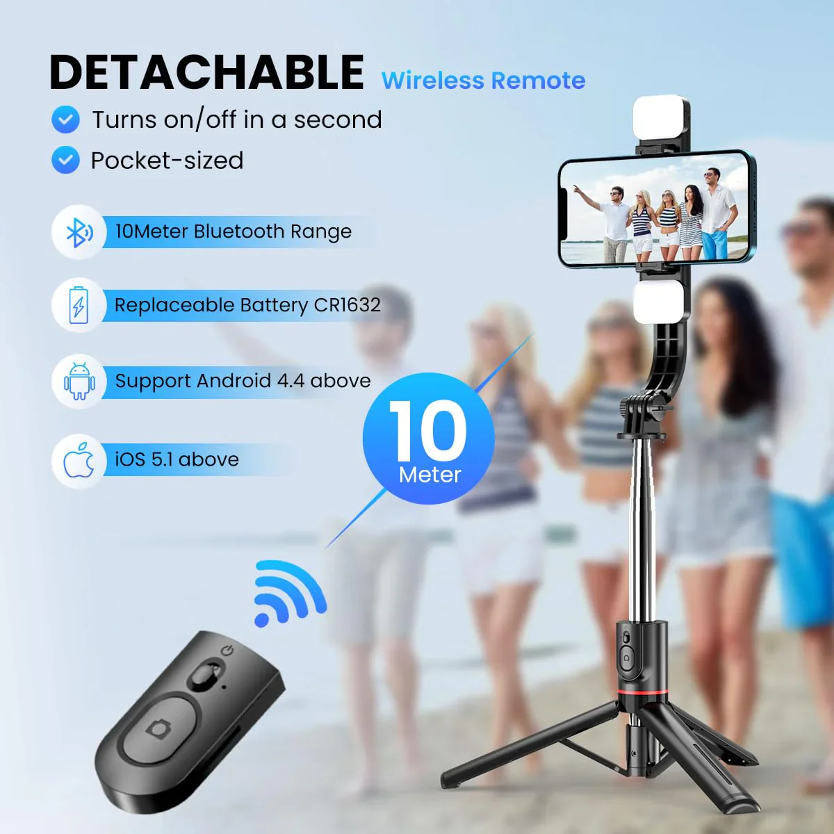 PORTRONICS Lumistick Smart Selfie Stick | stable tripod stand | Bluetooth remote | multi-angle shooting | Ultra-light and Durable - Image 6