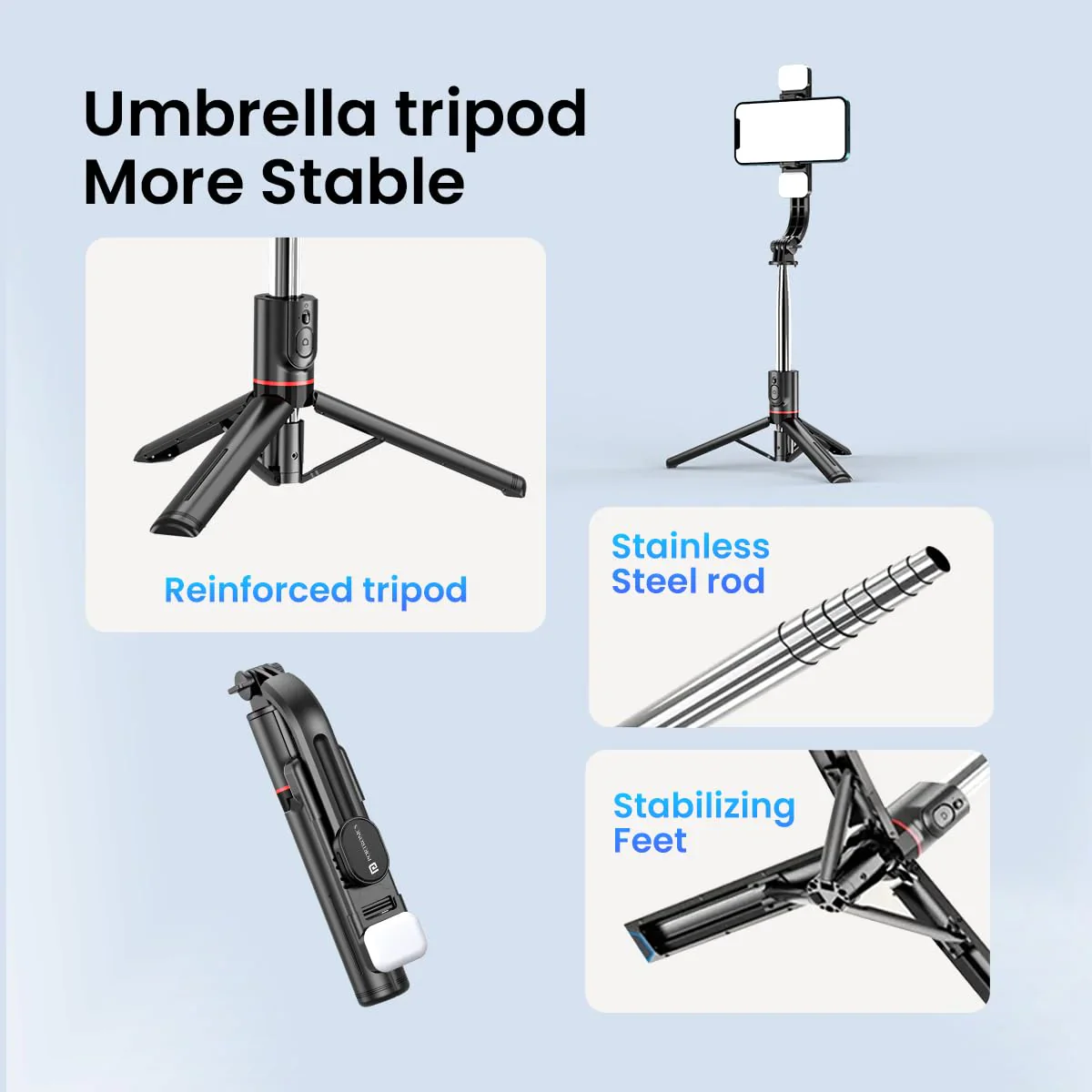 PORTRONICS Lumistick Smart Selfie Stick | stable tripod stand | Bluetooth remote | multi-angle shooting | Ultra-light and Durable - Image 7