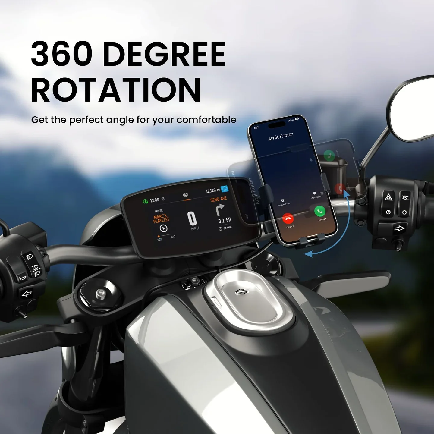 PORTRONICS Mobike 4 Bike Phone Mount | One-Press Lock | 360° Rotation | Bike Phone Holder | Handlebar Mount - Image 3