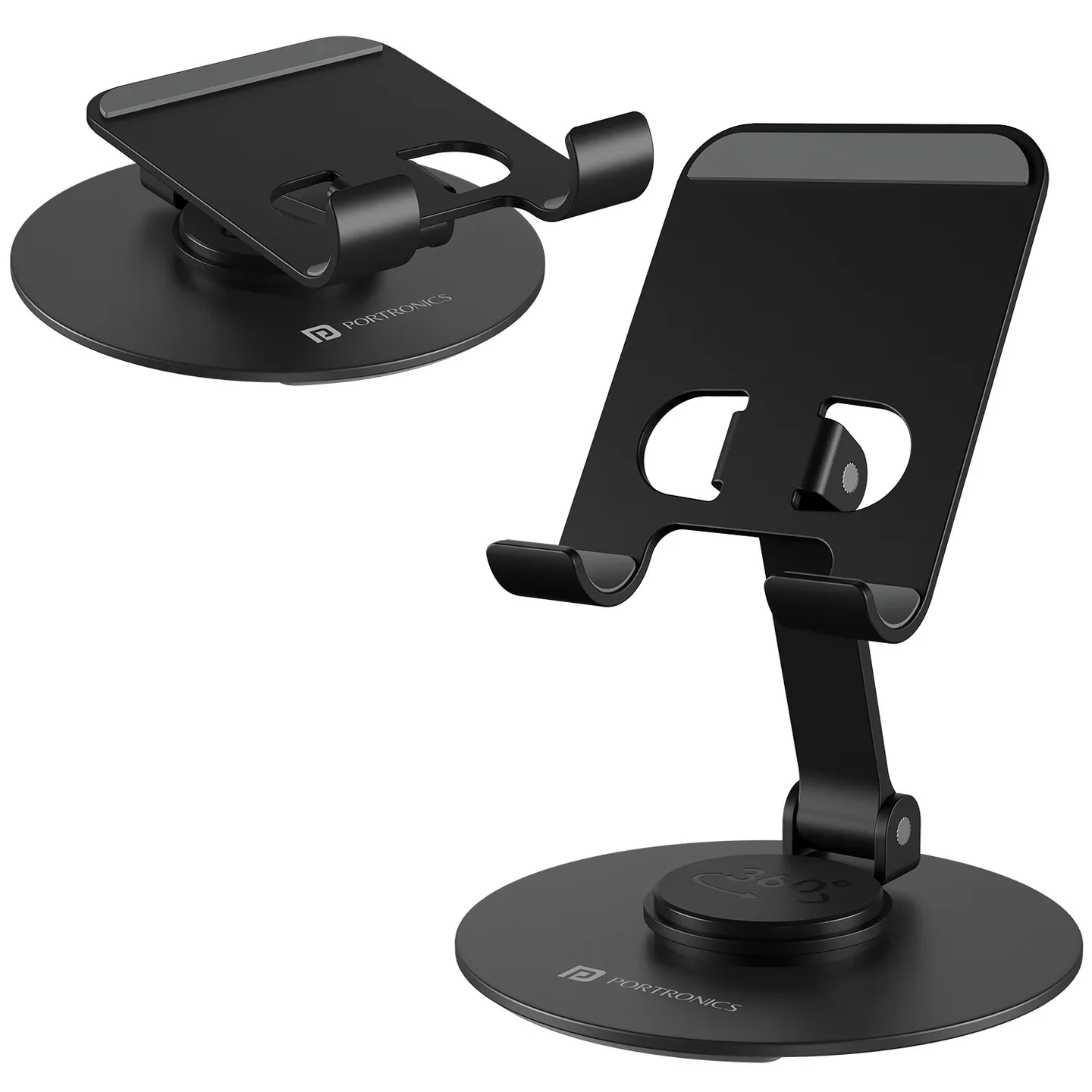 PORTRONICS Mobot 4 360*Degree Universal Mobile Holder | 2 Way Adjustable | 4-6.5 Inch Compatible Device | Aluminium Body| Portable & Foldable