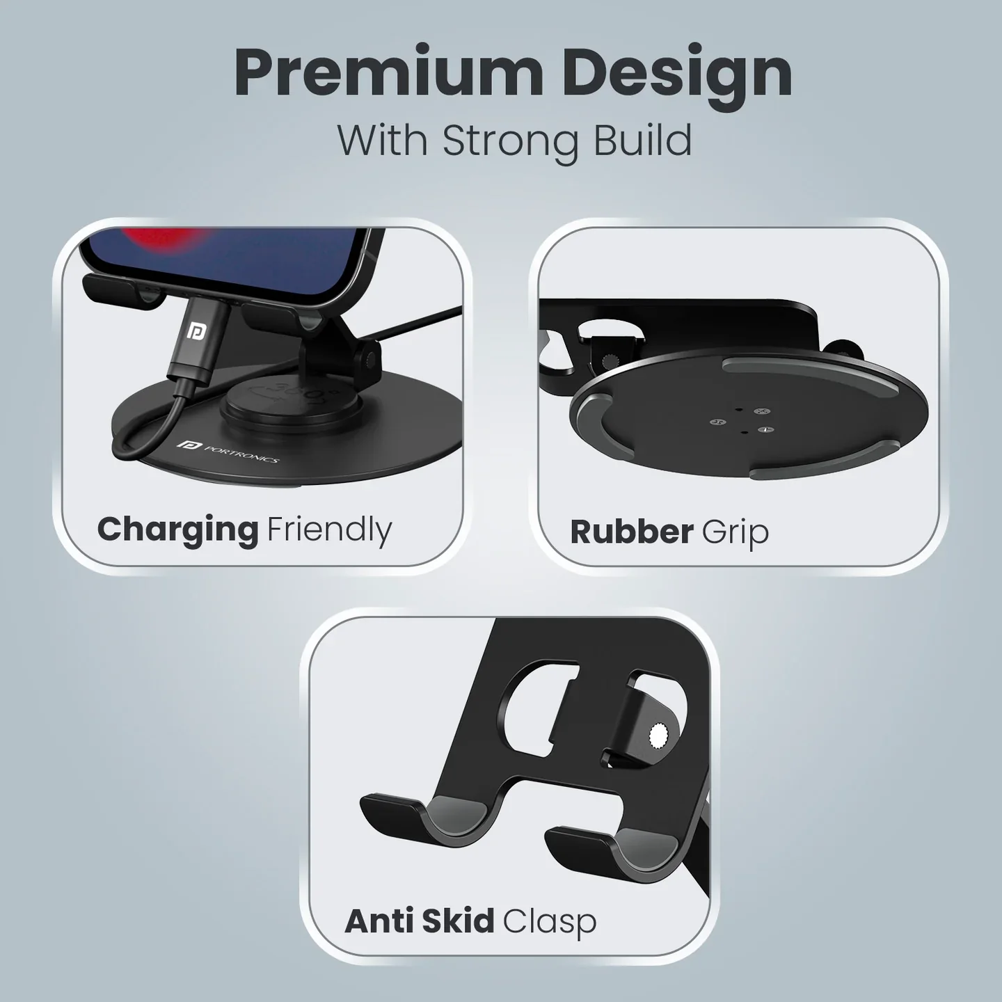 PORTRONICS Mobot 4 360*Degree Universal Mobile Holder | 2 Way Adjustable | 4-6.5 Inch Compatible Device | Aluminium Body| Portable & Foldable - Image 3