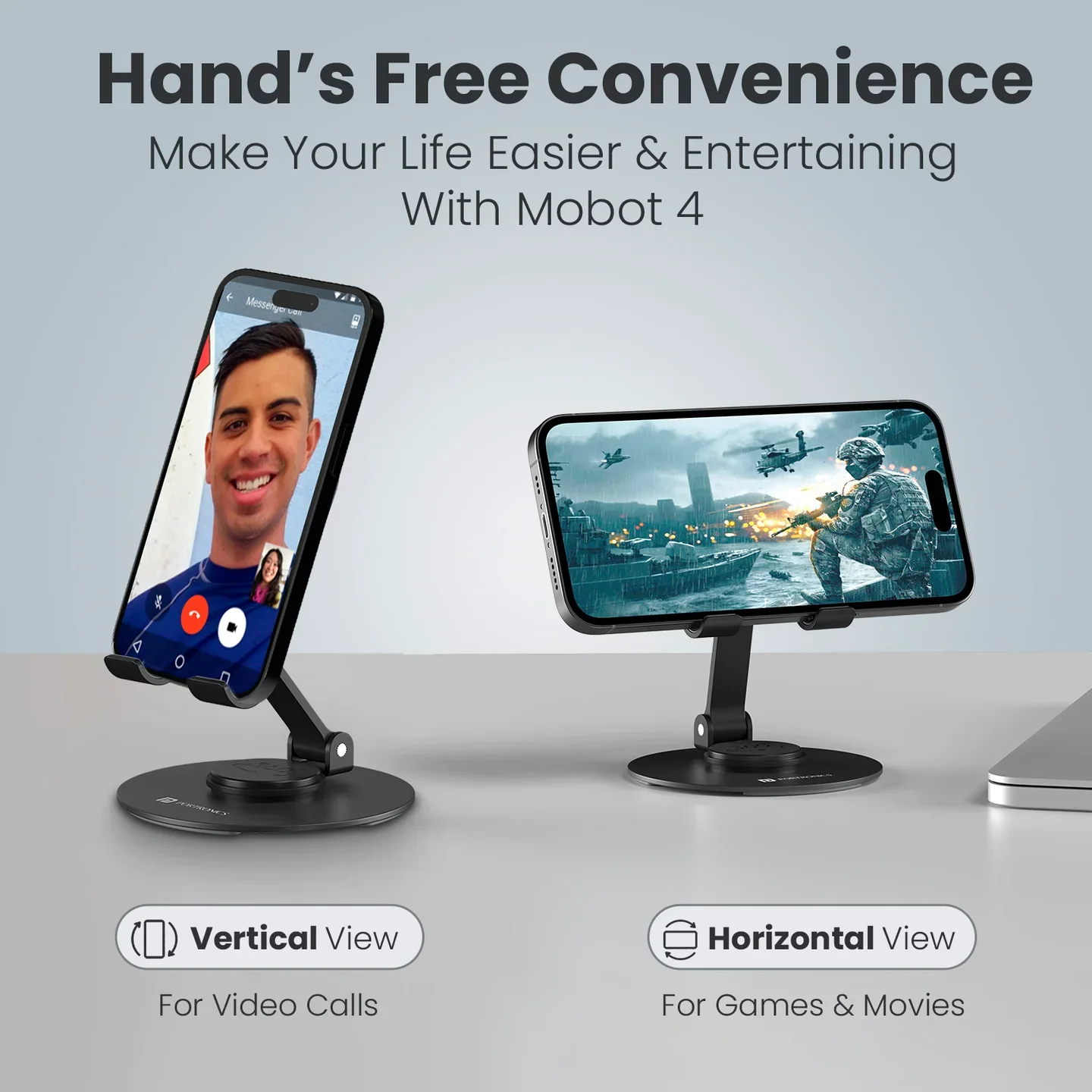 PORTRONICS Mobot 4 360*Degree Universal Mobile Holder | 2 Way Adjustable | 4-6.5 Inch Compatible Device | Aluminium Body| Portable & Foldable - Image 4