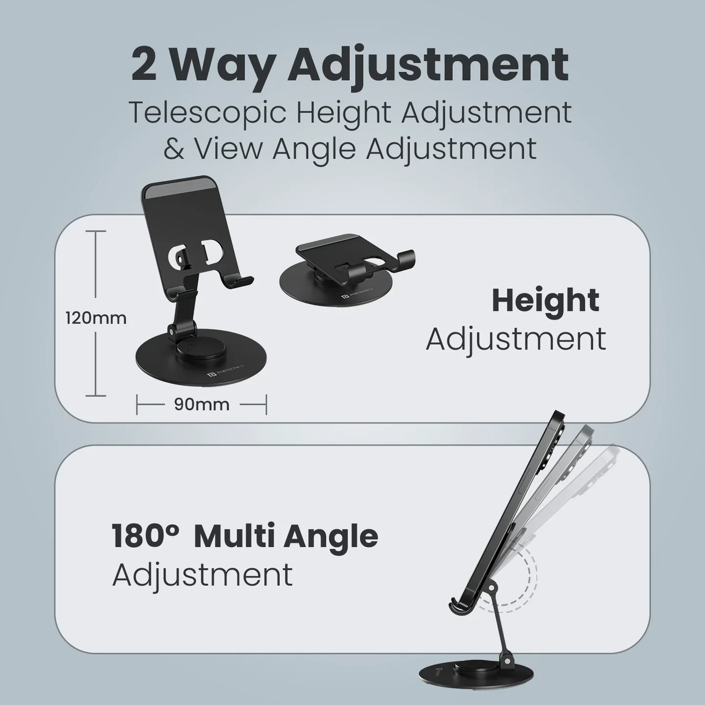 PORTRONICS Mobot 4 360*Degree Universal Mobile Holder | 2 Way Adjustable | 4-6.5 Inch Compatible Device | Aluminium Body| Portable & Foldable - Image 5