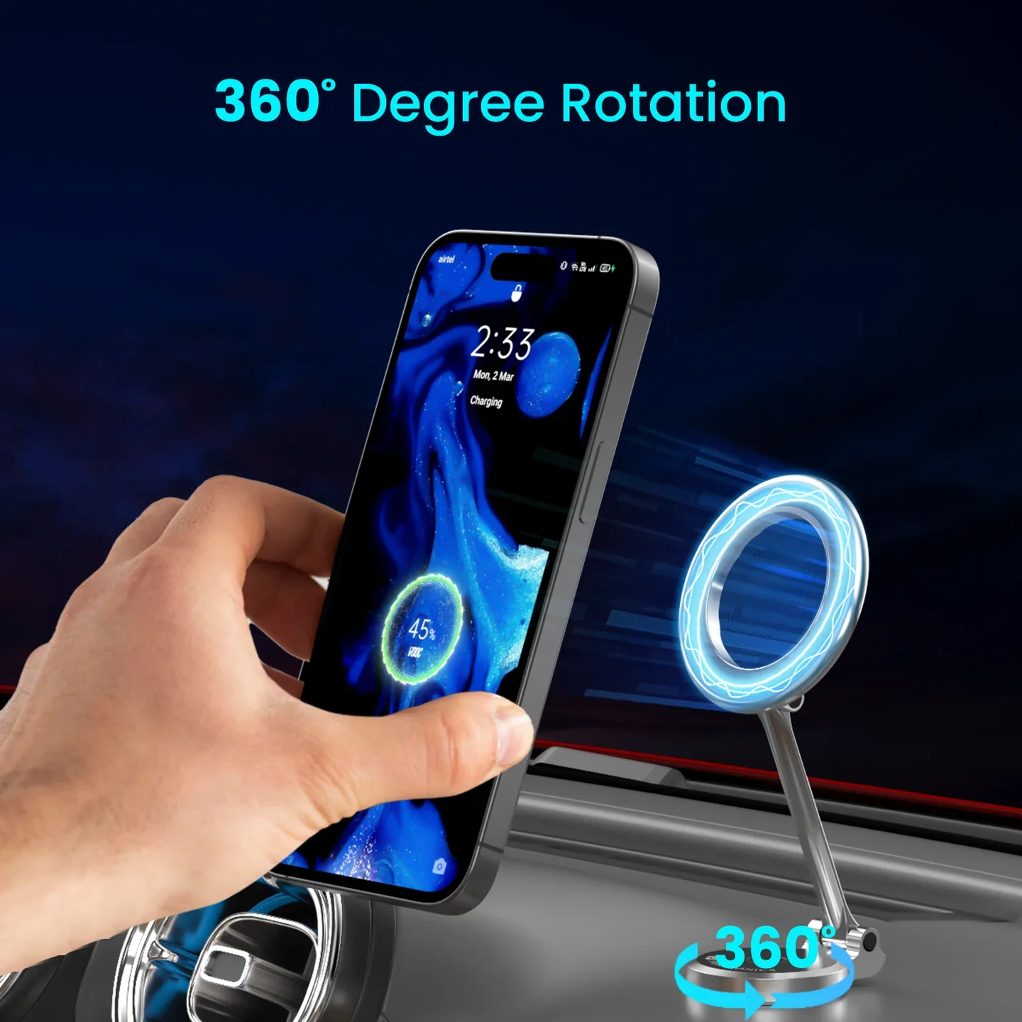 PORTRONICS Mogun 3 Premium 360 Rotation Magnetic Mobile Holder | Easy Installation | Uninterrupted Air Flow | Wide Compatibility | Strong Magnet - Image 3